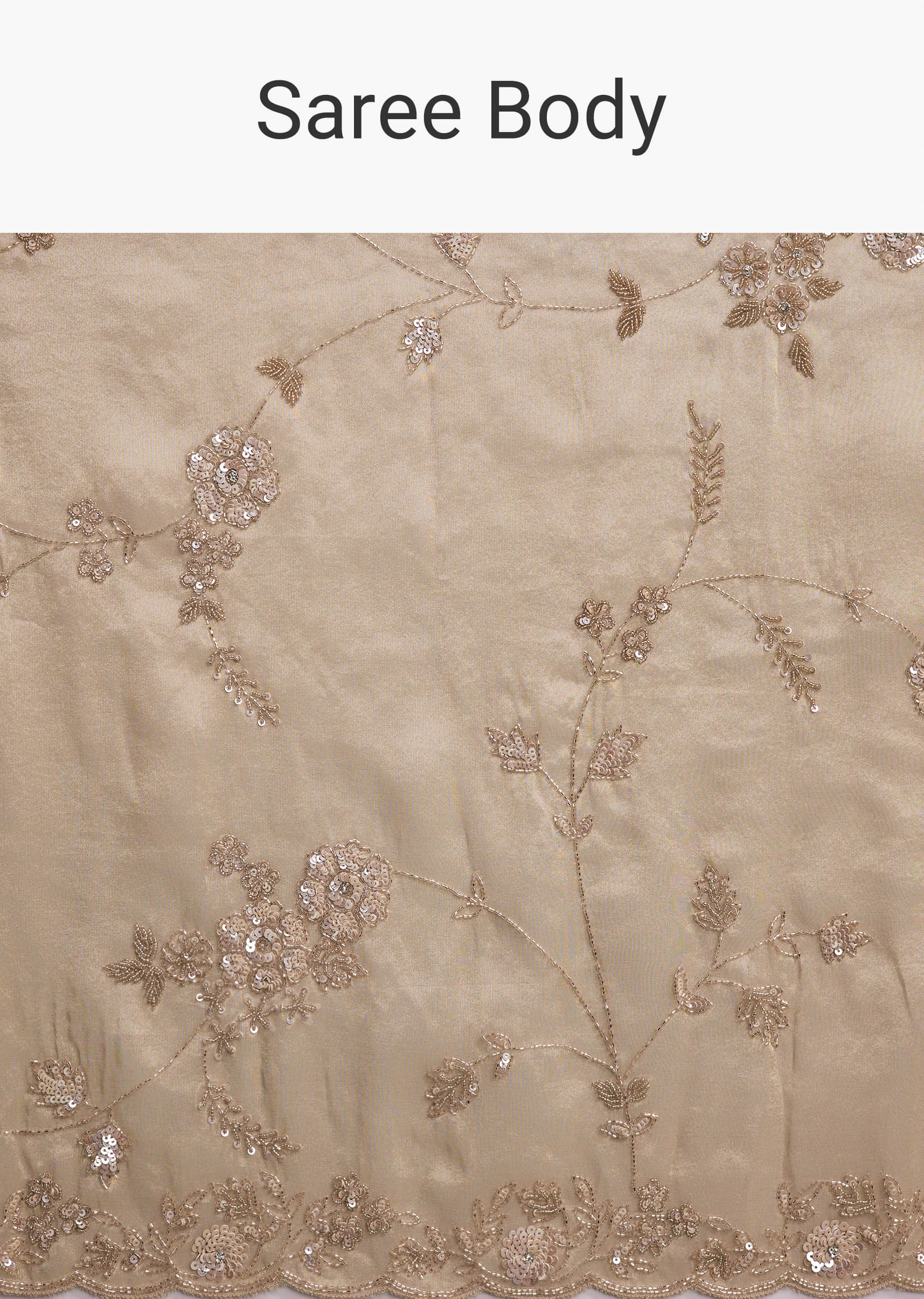 Beige Tissue Silk Saree With Heavy Hand Work - Image 9
