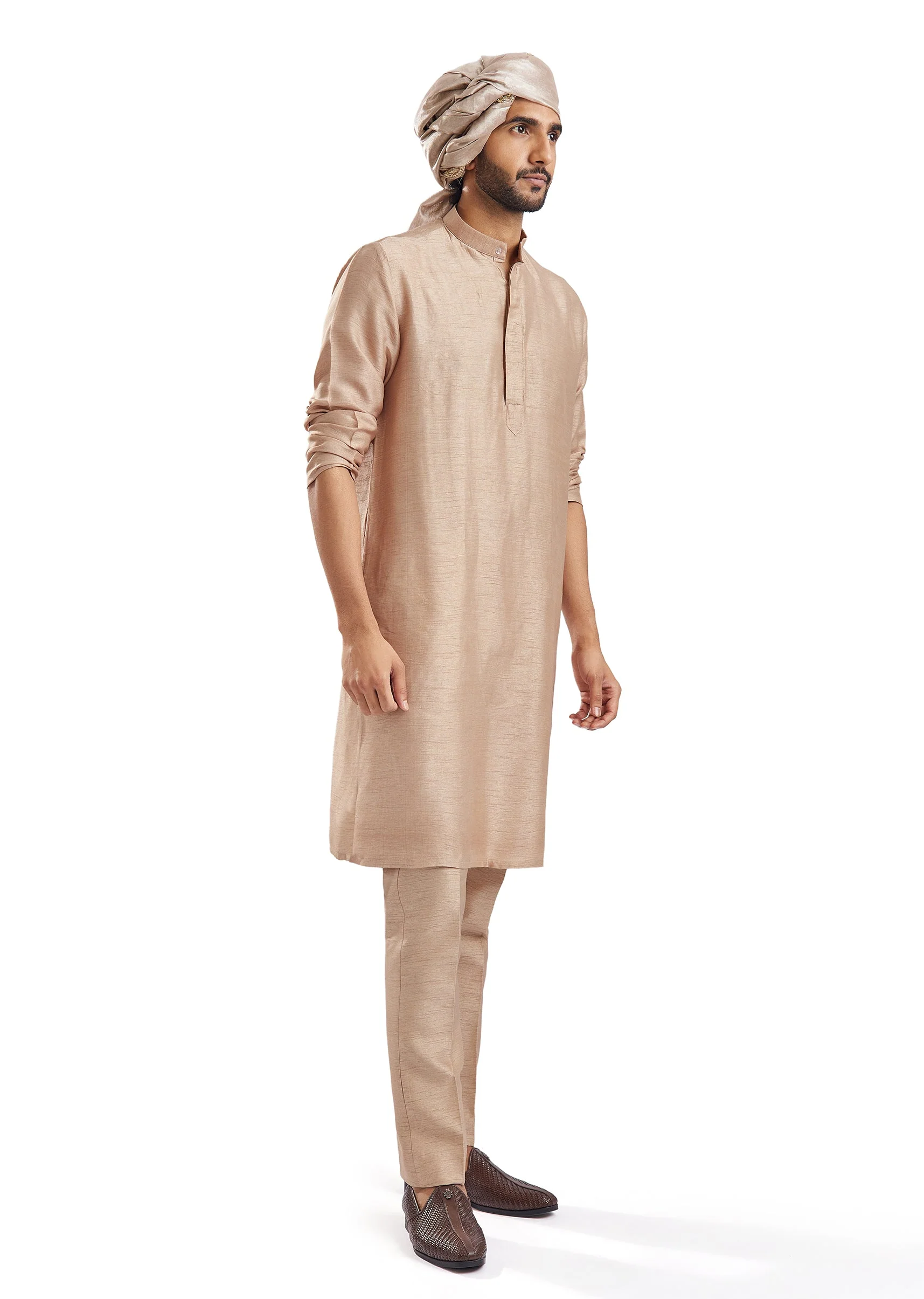 Beige Tussar Intricately Embroidered Sherwani - Image 7