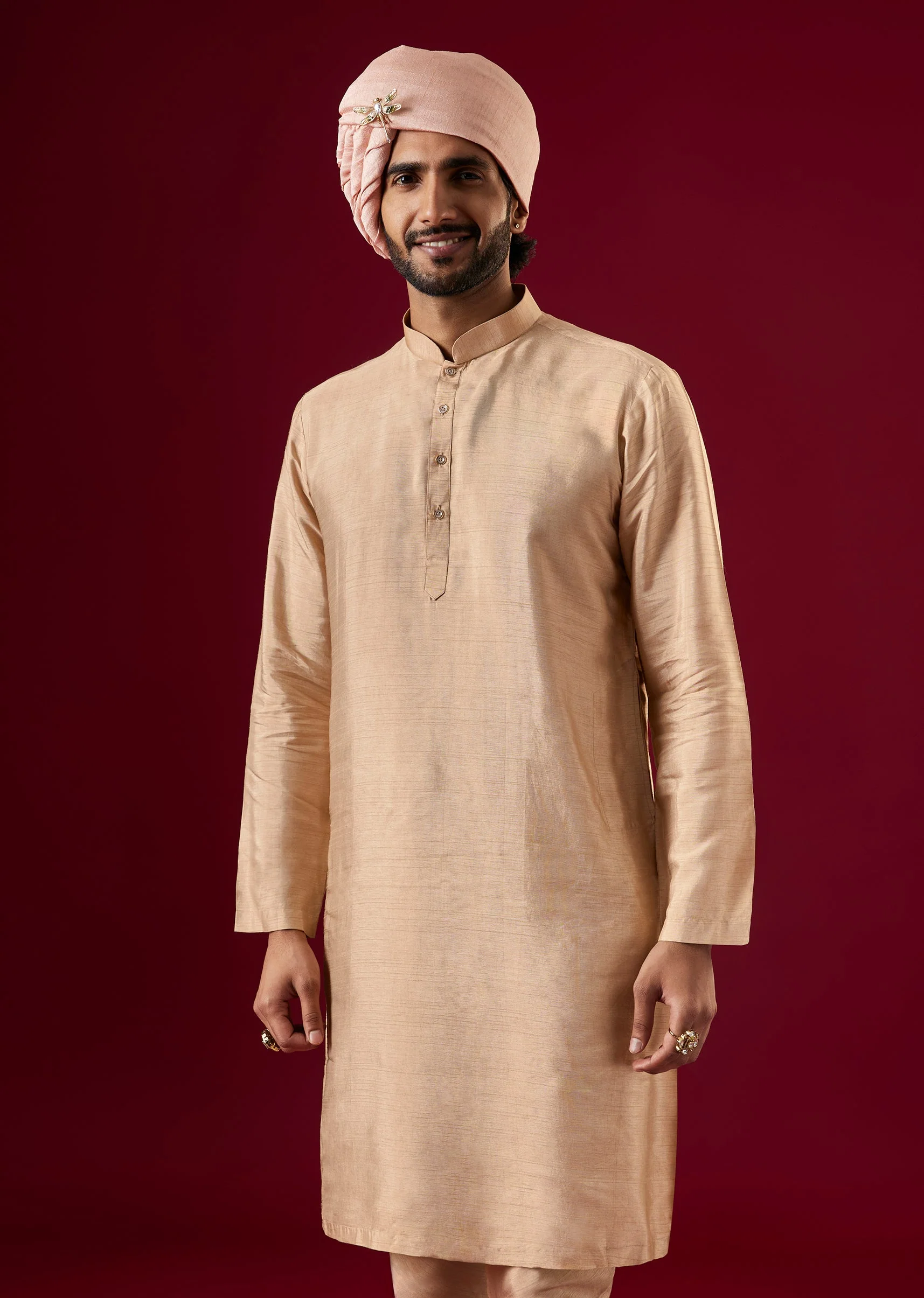 Beige Tussar Sherwani Set With Thread Work - Image 7