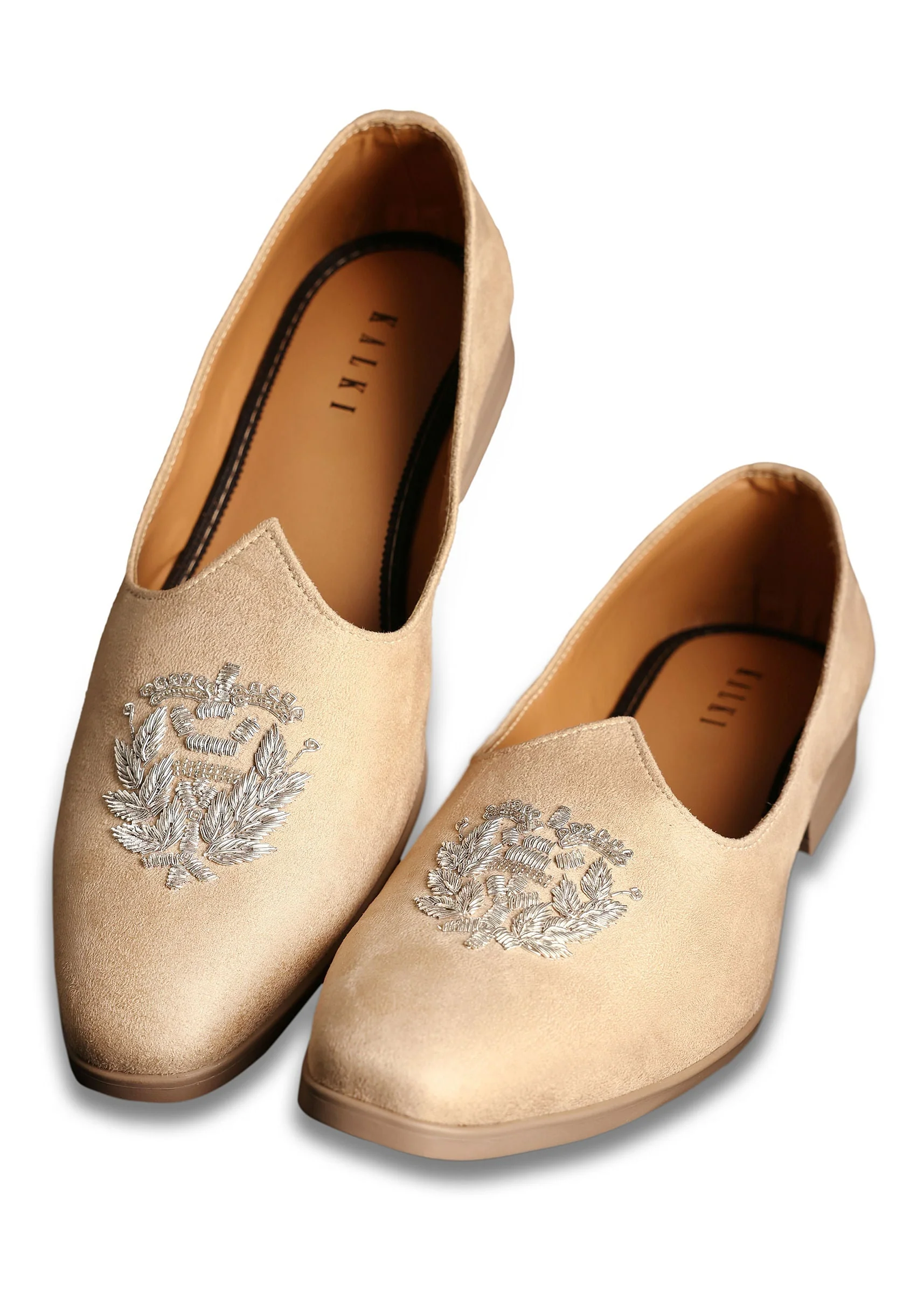 Beige Velvet Jutti With Hand Work For Men - Image 3