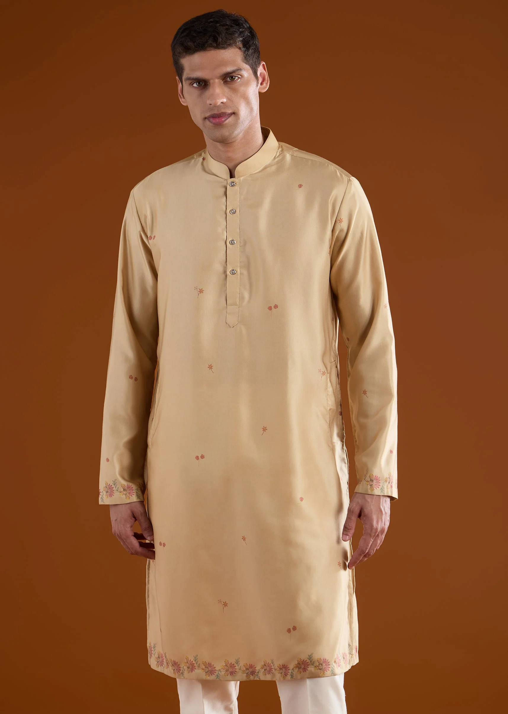 Beige Velvet Kurta Jacket Set - Image 6