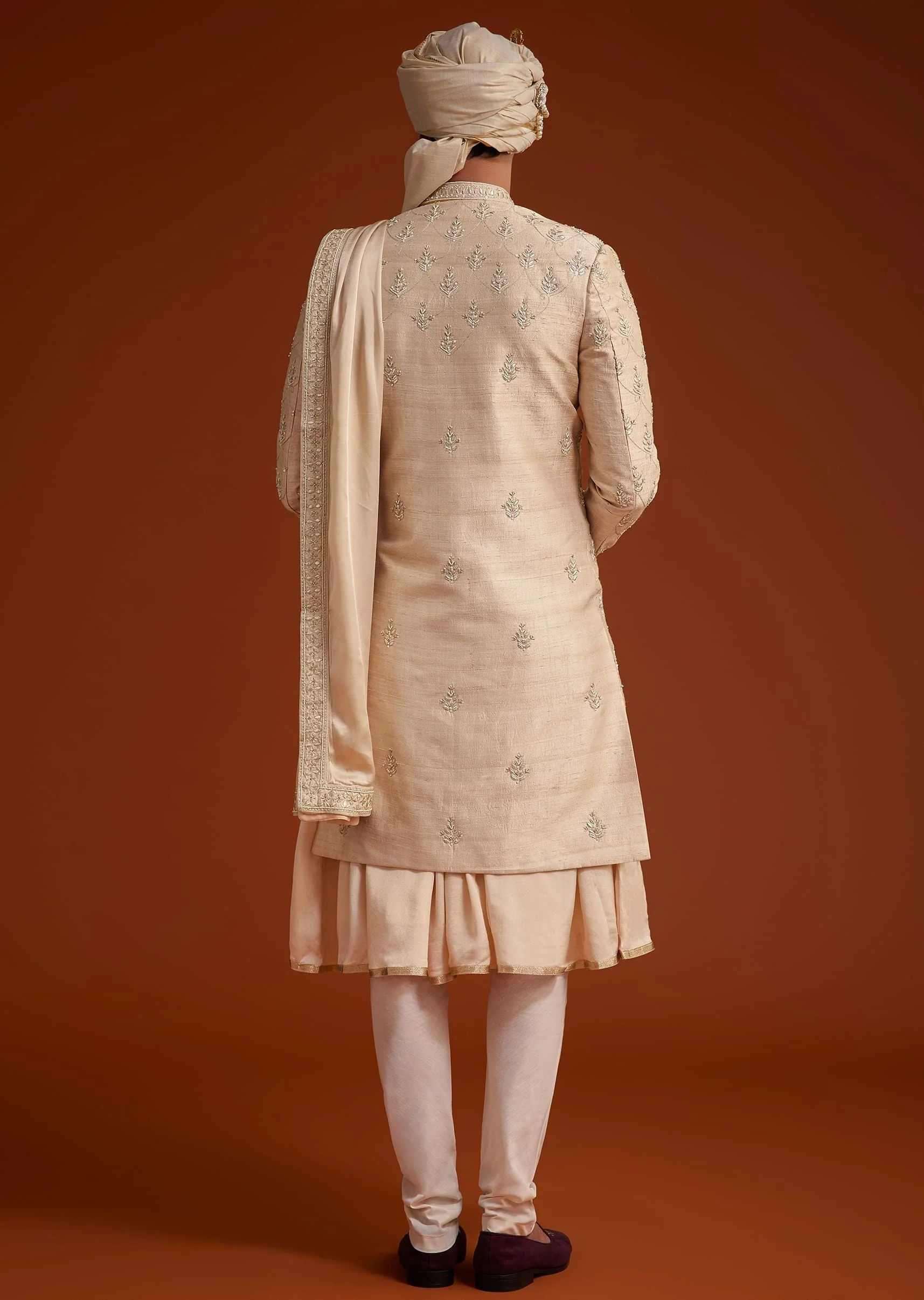 Beige Zardosi Embroidered Sherwani Set - Image 5