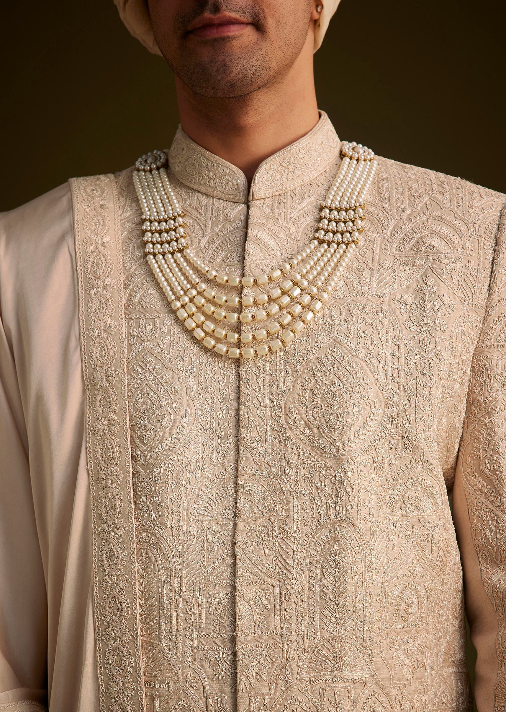 Beige Zardosi Embroidered Sherwani With Dupatta - Image 2