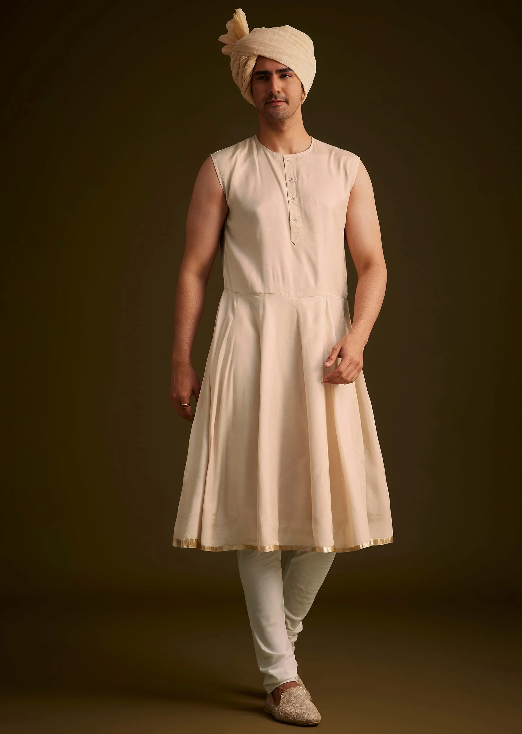 Beige Zardosi Embroidered Sherwani With Dupatta - Image 6