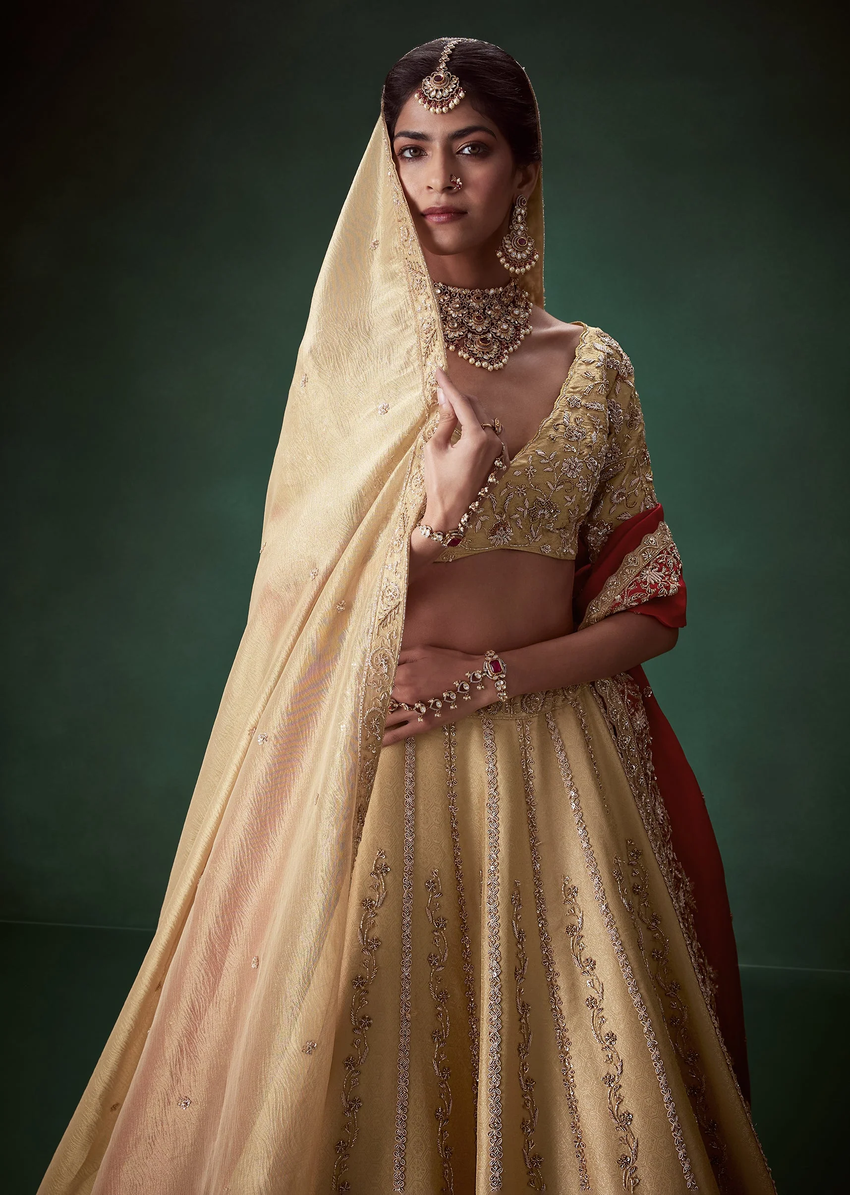 Beige Zari Embroidered Bridal Lehenga Set - Image 5
