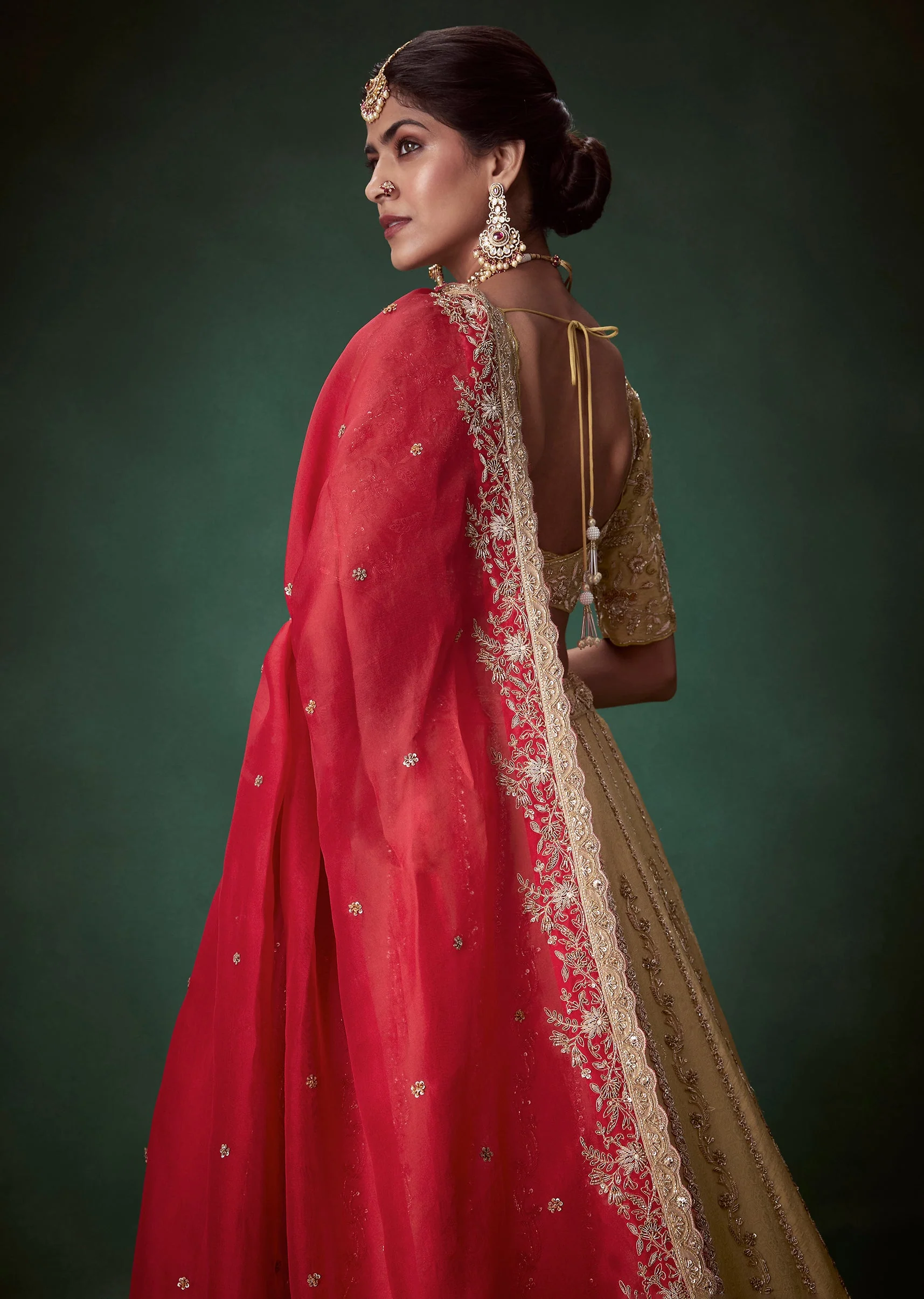 Beige Zari Embroidered Bridal Lehenga Set - Image 6