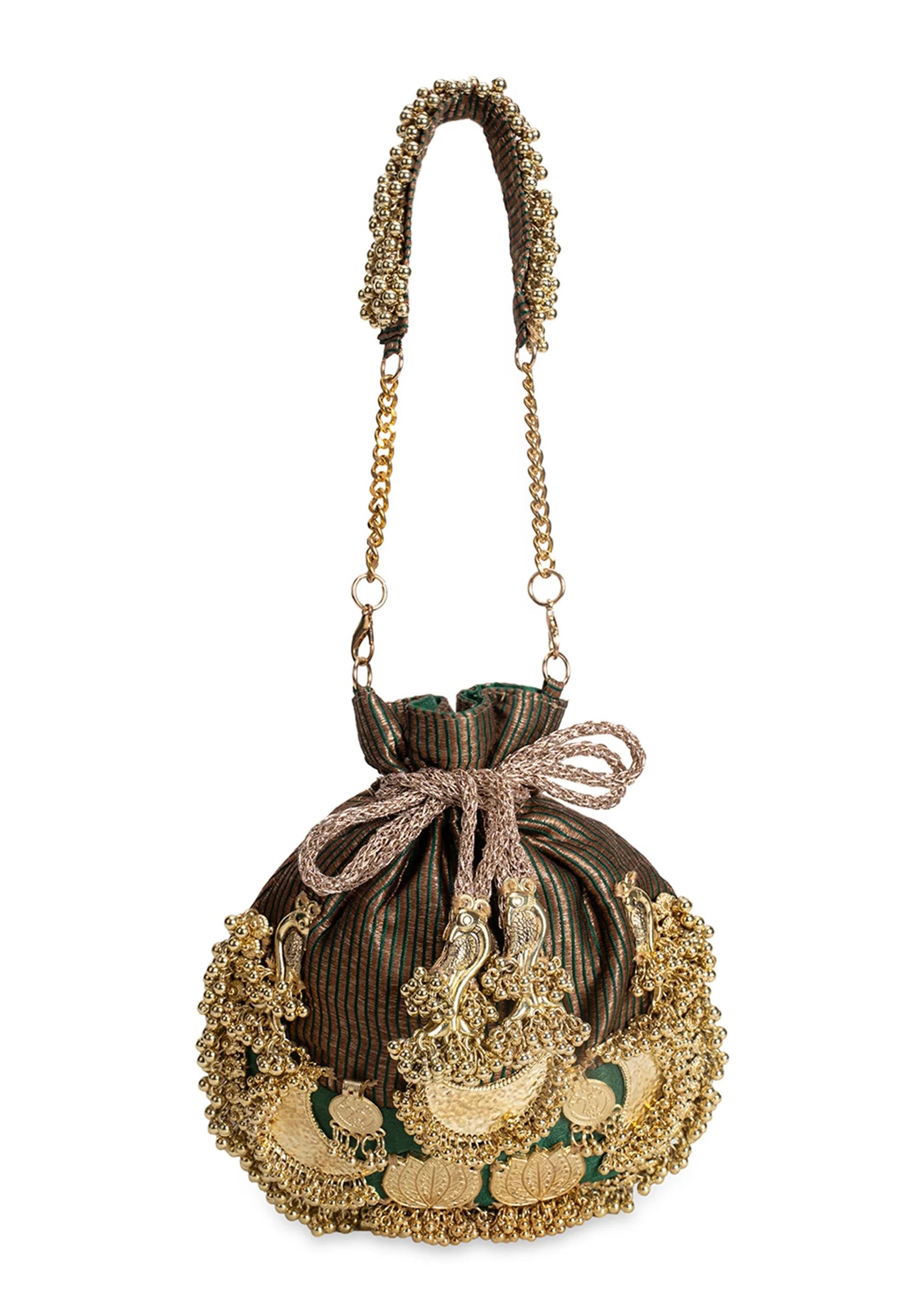 Black And Gold Cotton Potli Bag - Image 2