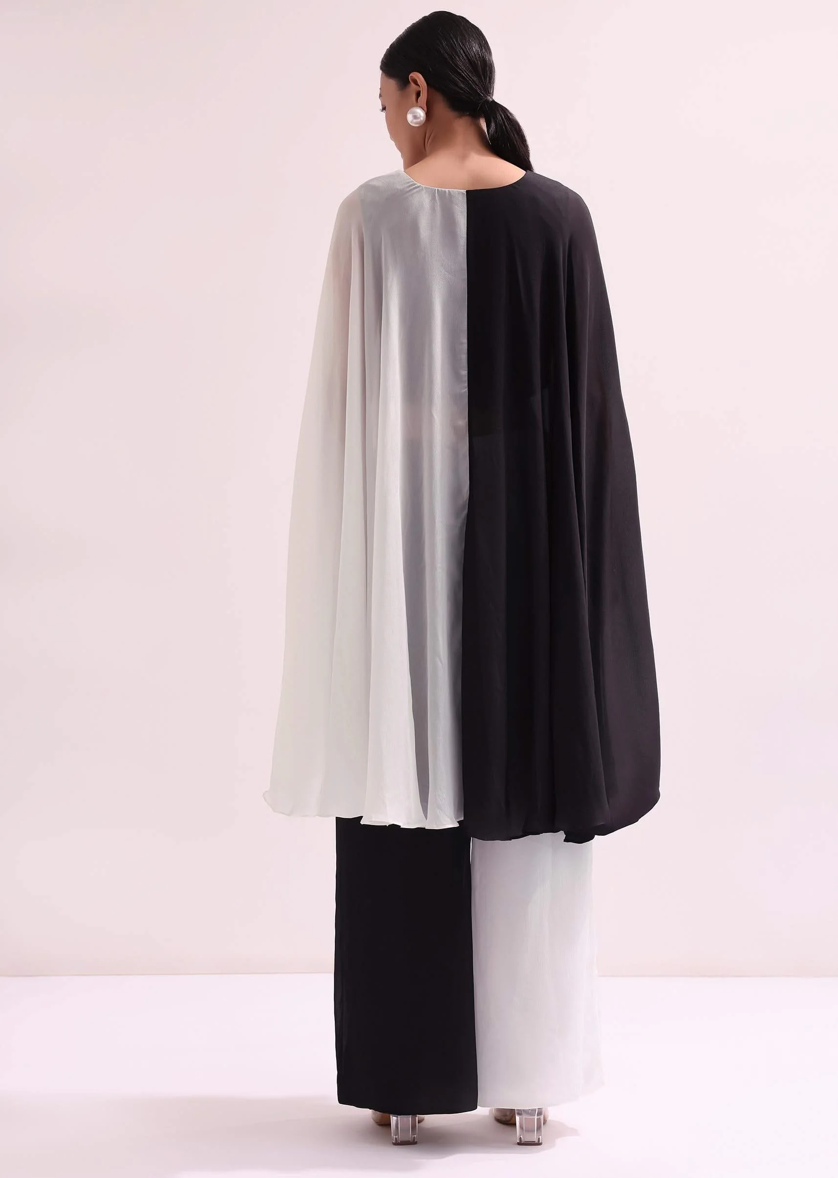 Black And White Embroidered Croptop And Palazzo Set - Image 5