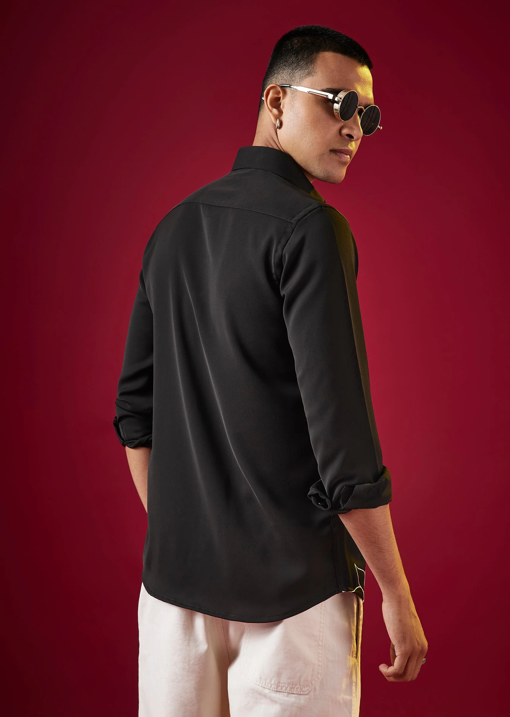 Black Applique Embroidered Floral Mens Shirt - Image 5