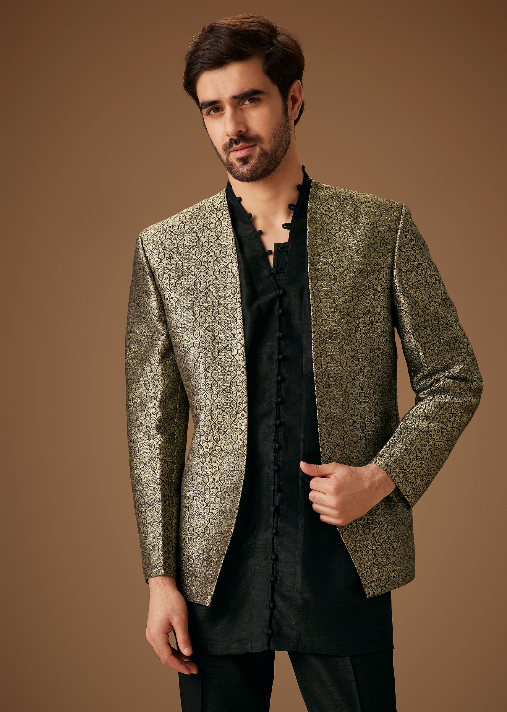 Black Banarasi Silk Indowestern Bandi Set - Image 2