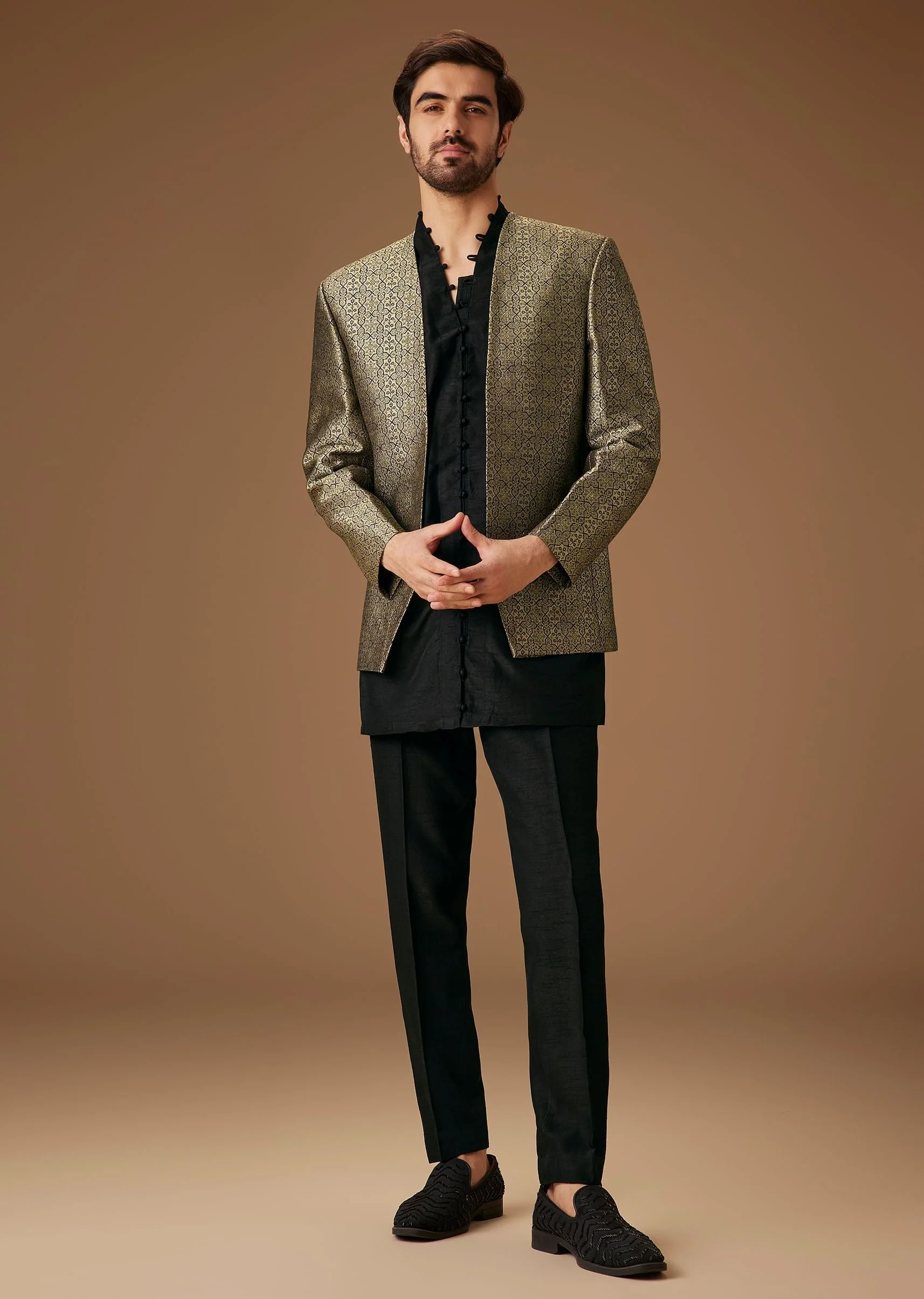 Black Banarasi Silk Indowestern Bandi Set - Image 3