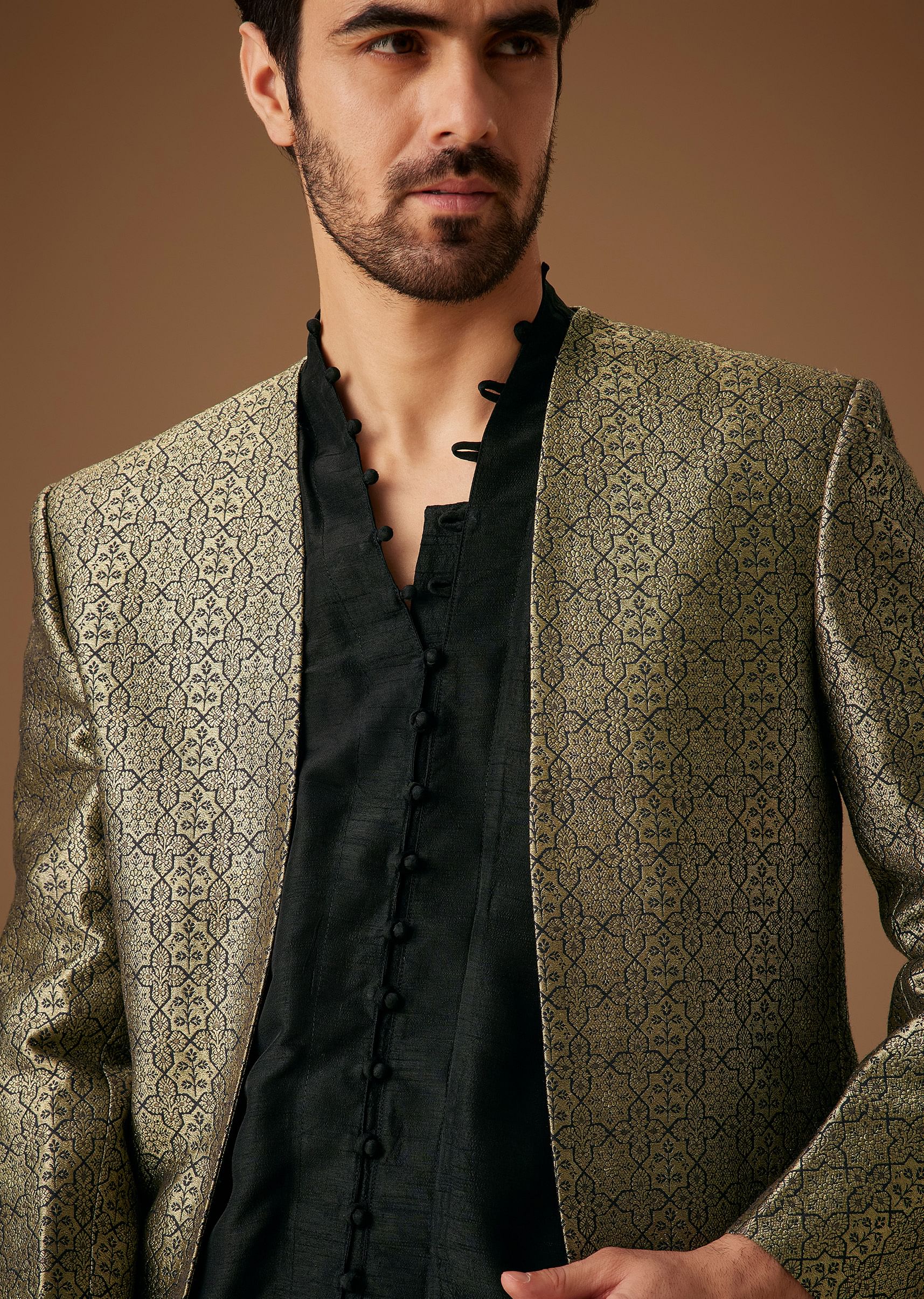 Black Banarasi Silk Indowestern Bandi Set - Image 4