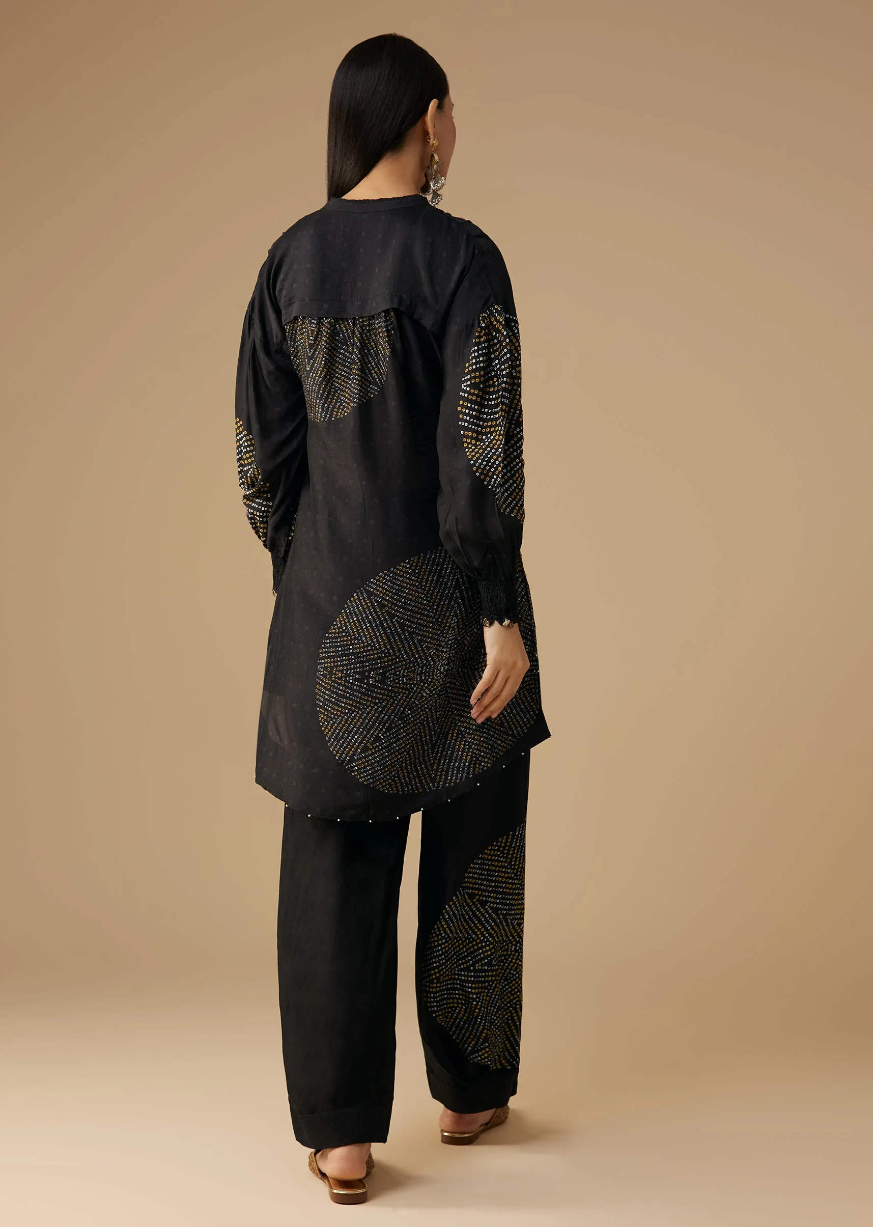 Black Bandhani Printed Silk Kurta Pant Set - Image 5