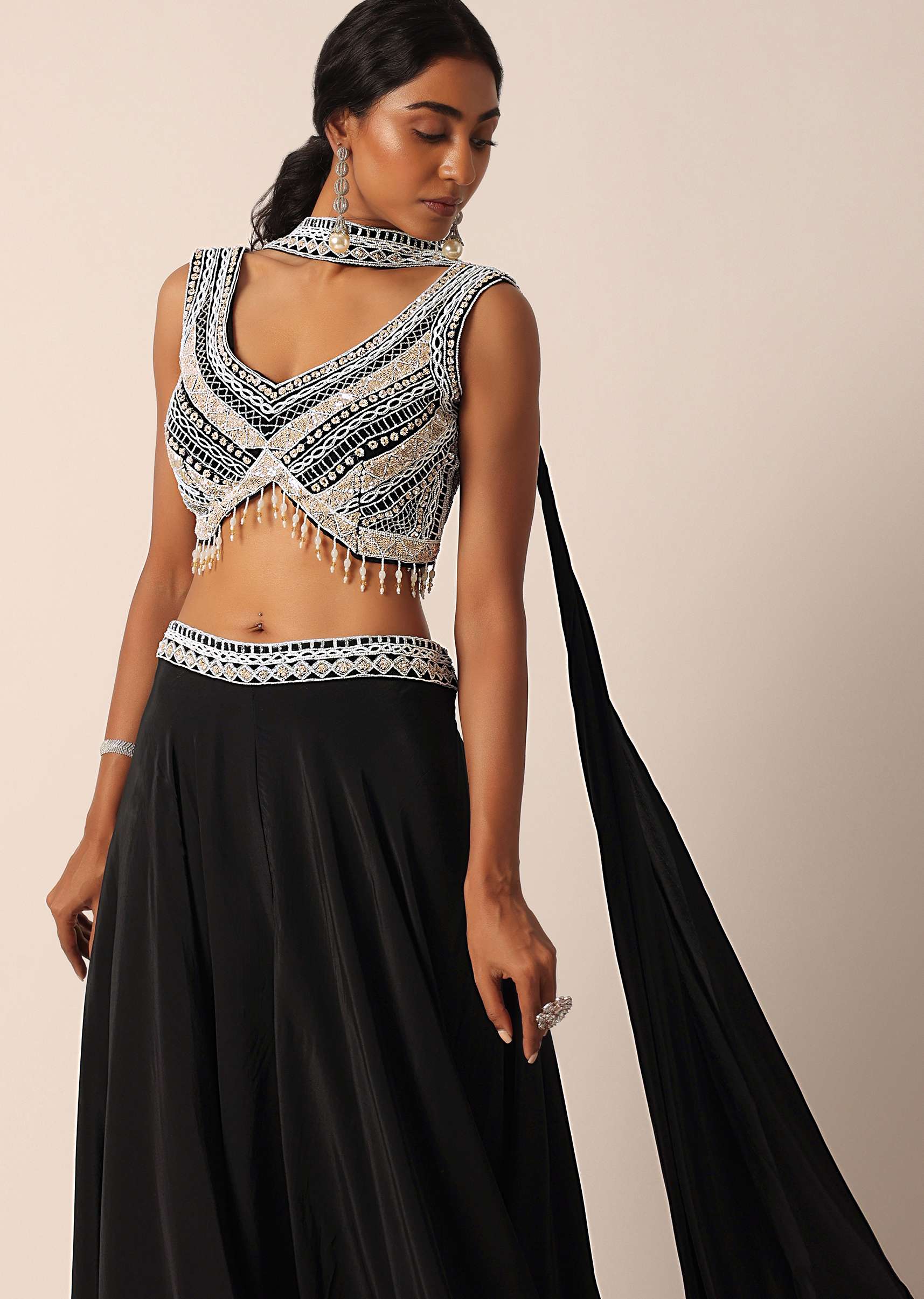 Black Bead Embellished Blouse And Palazzo Set - Image 5