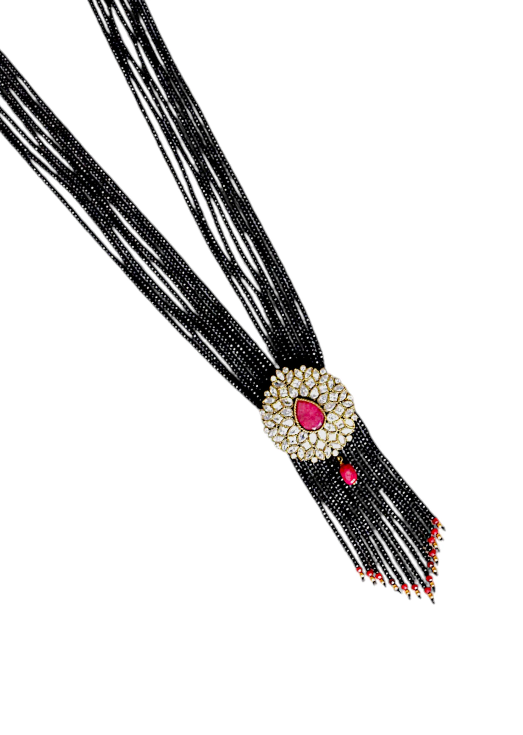 Black Beaded Fusion Pendant Long Necklace - Image 2