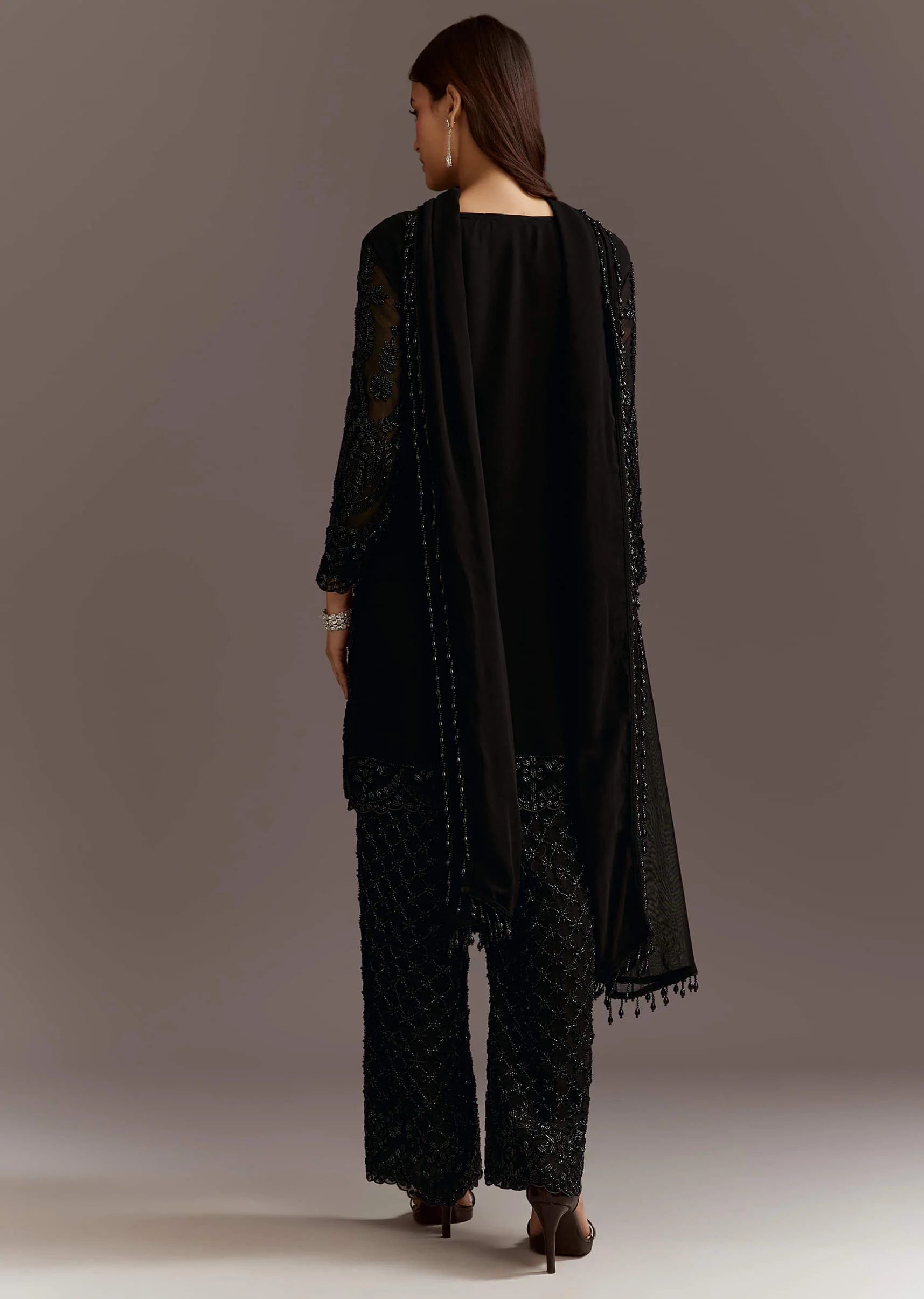 Black Beads Work Georgette Kurta With Fully Beaded Pant - Image 5