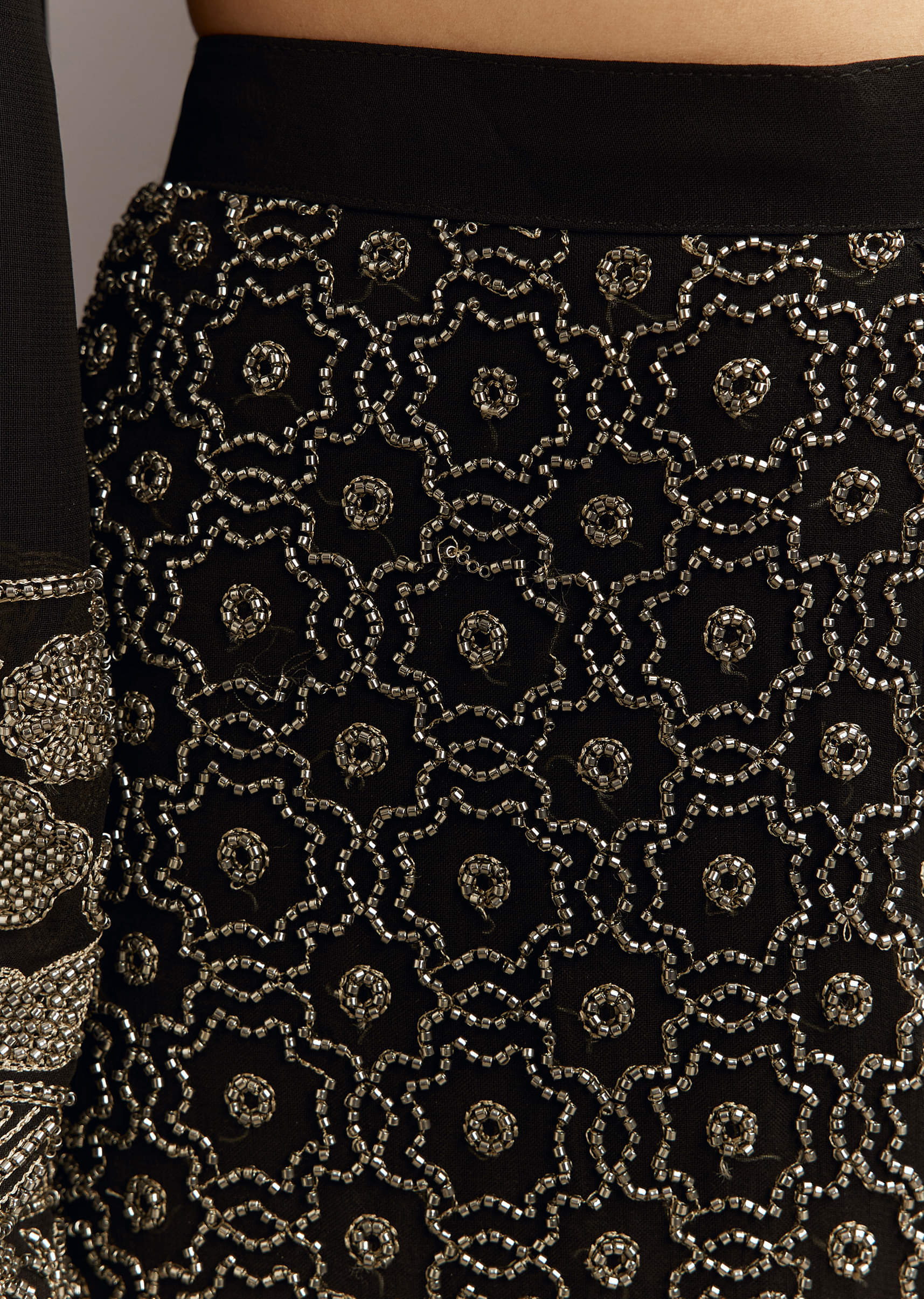 Black Beads Work Kurta Dupatta Set With Fully Beaded Pant - Image 6