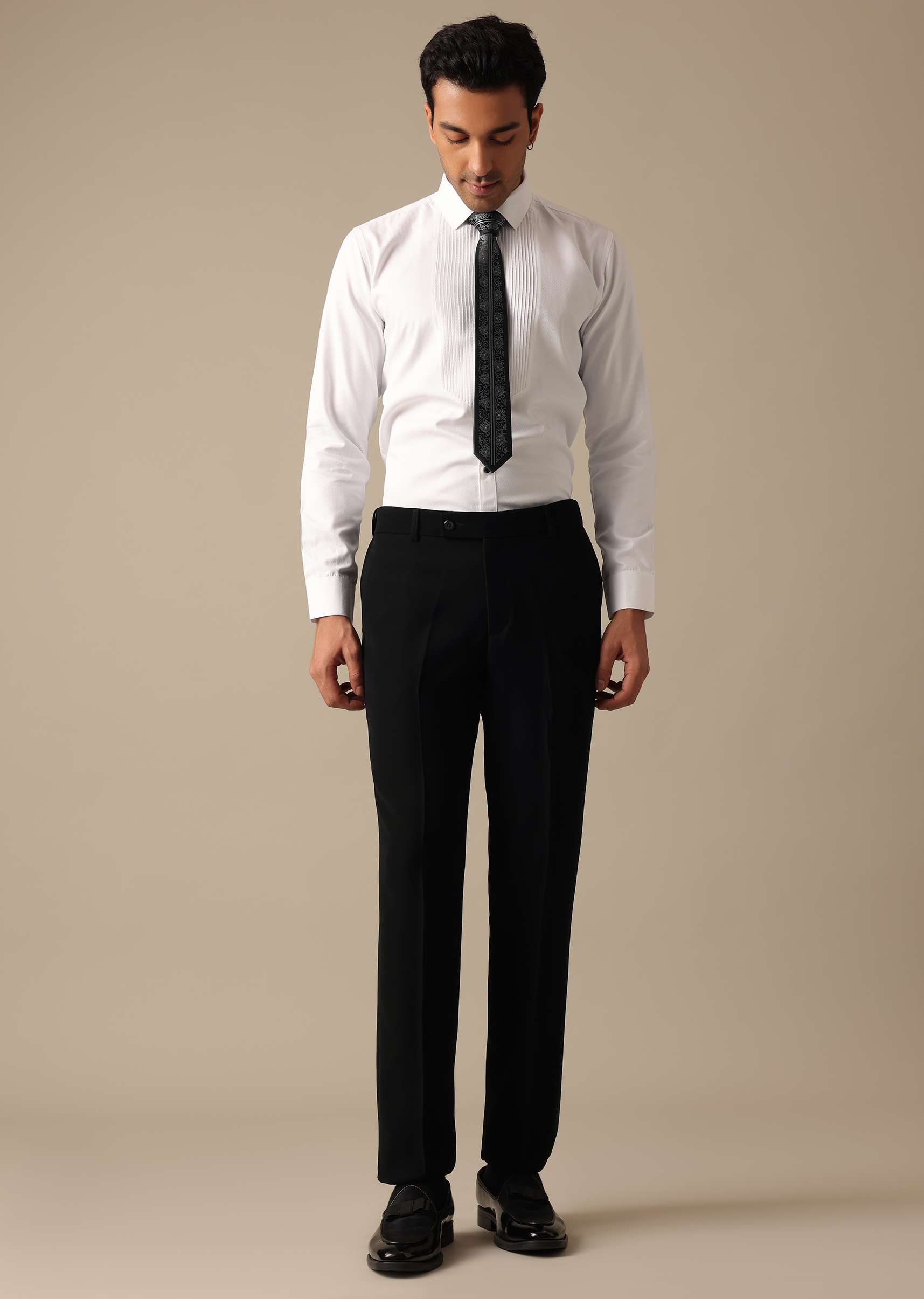 Black Blazer And Pant Set Tuxedo With Cutwork Detail - Image 14