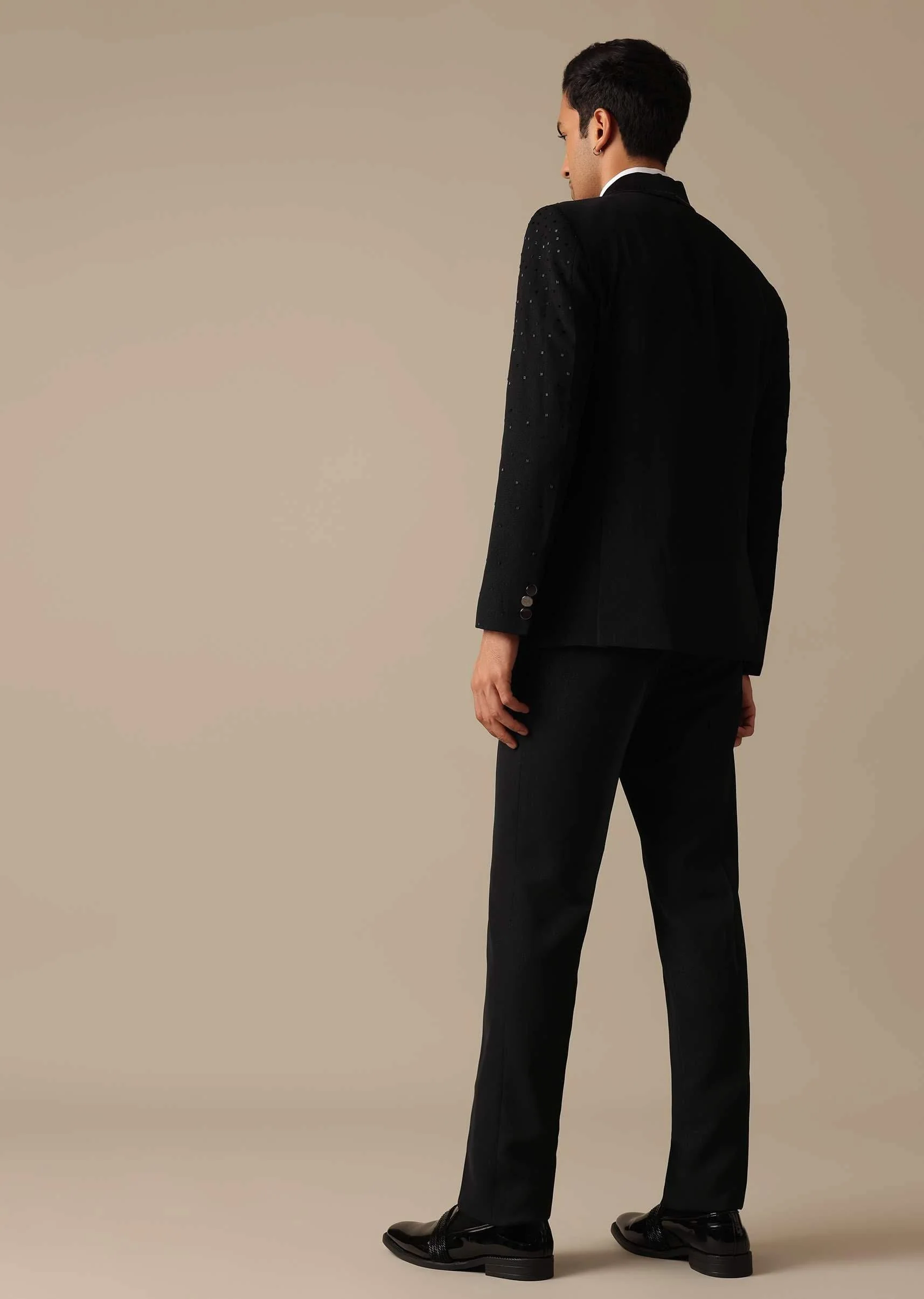 Black Blazer And Pant Set With Embroidered Detail Tuxedo Set - Image 2