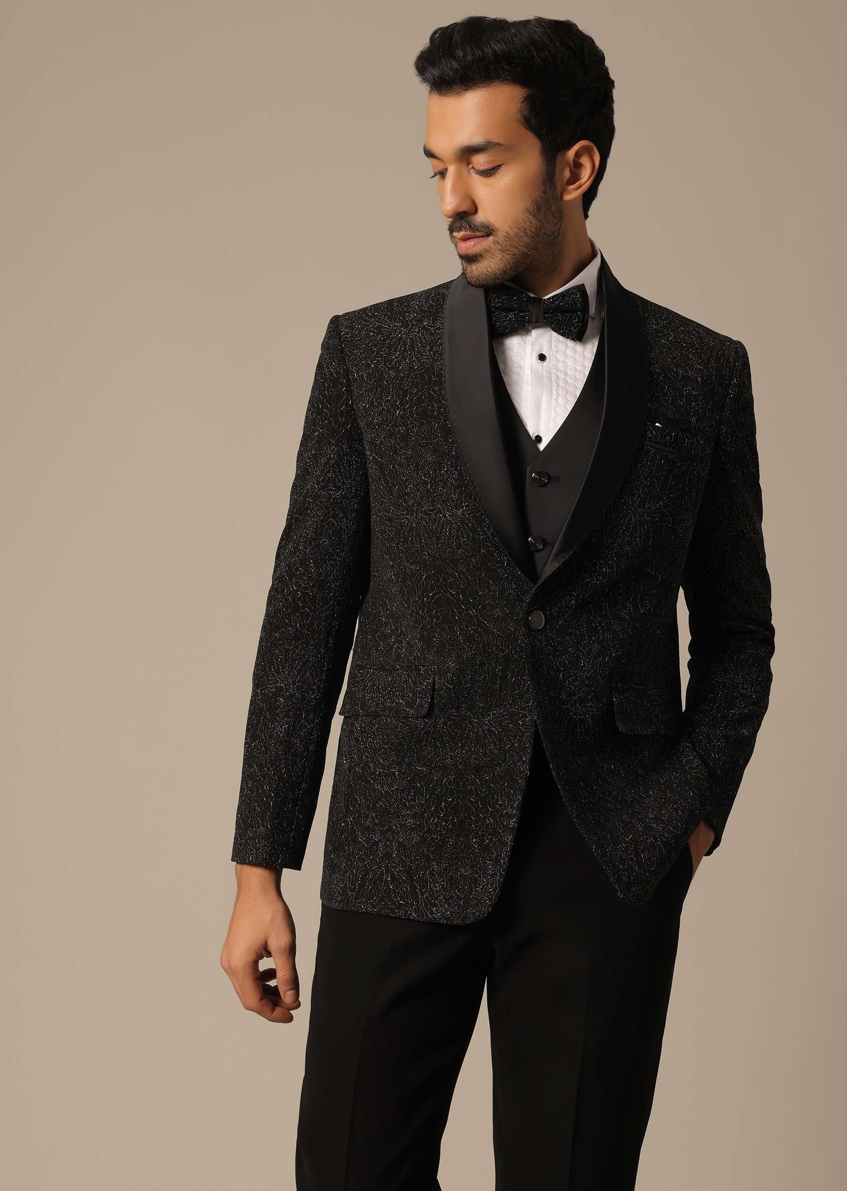 Black Blazer Set With Cutwork Detail - Image 4