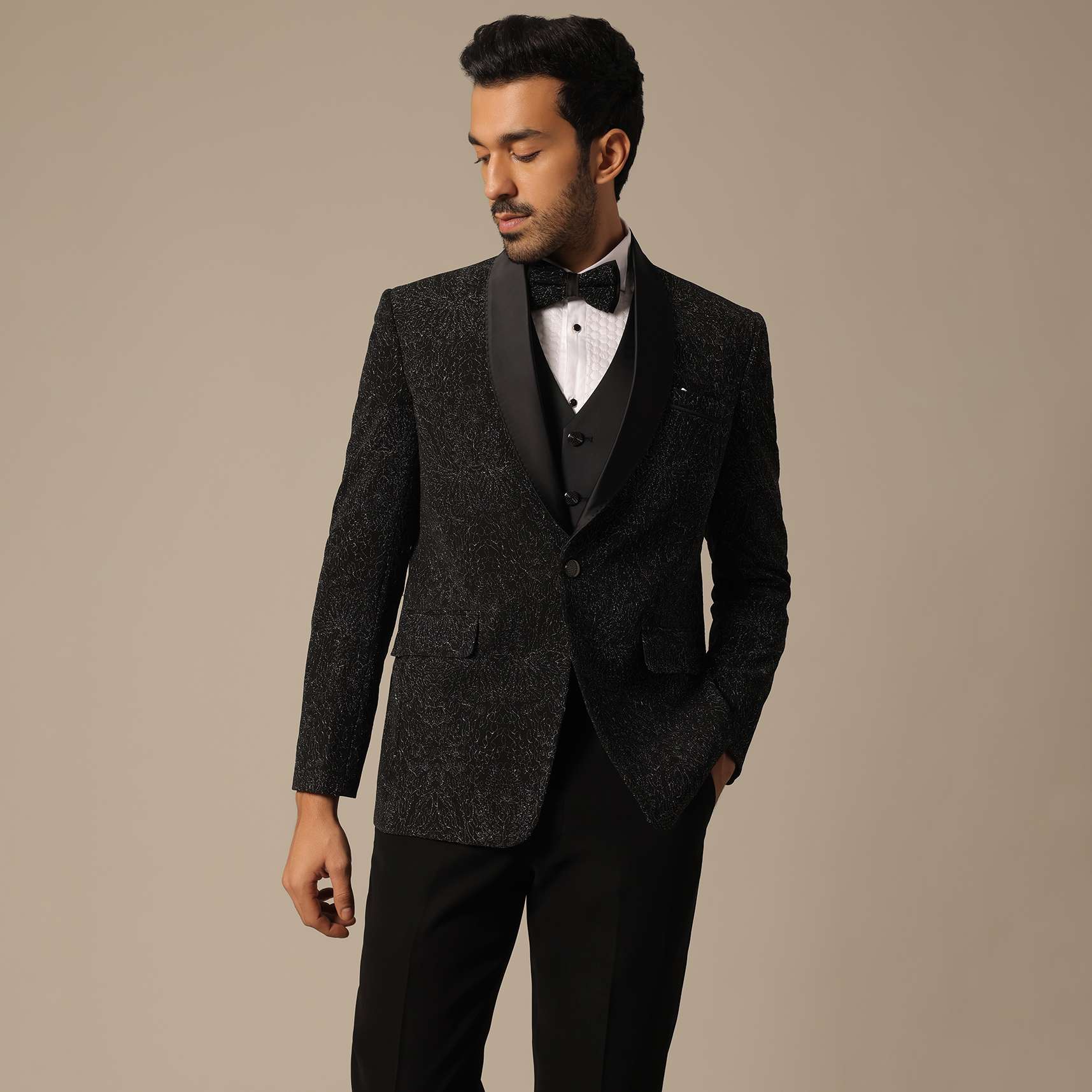 Black Blazer Set With Cutwork Detail - Image 5