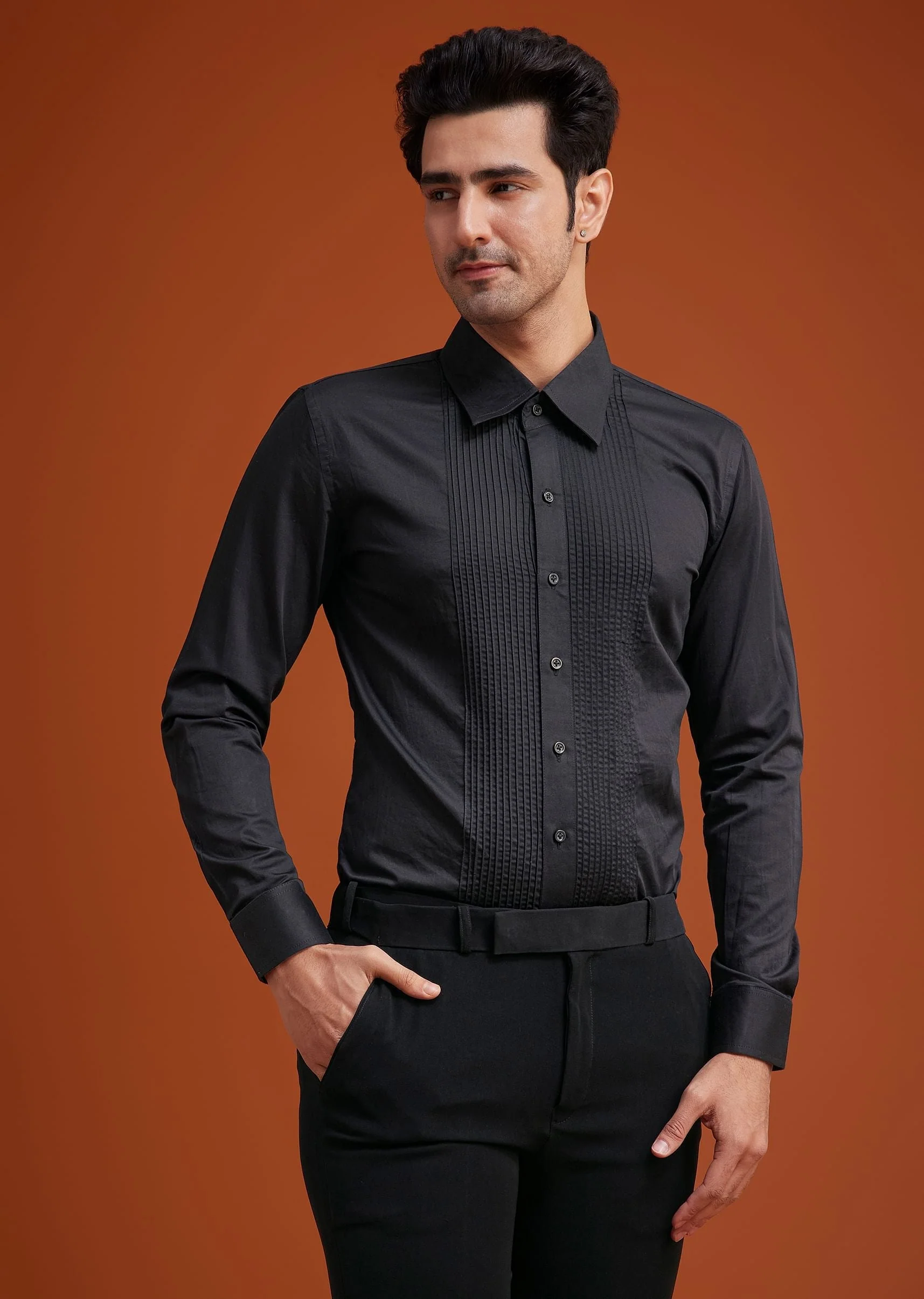 Black Blazer With Asymmetrical Gold Sequin And Bead Embroidery - Image 6