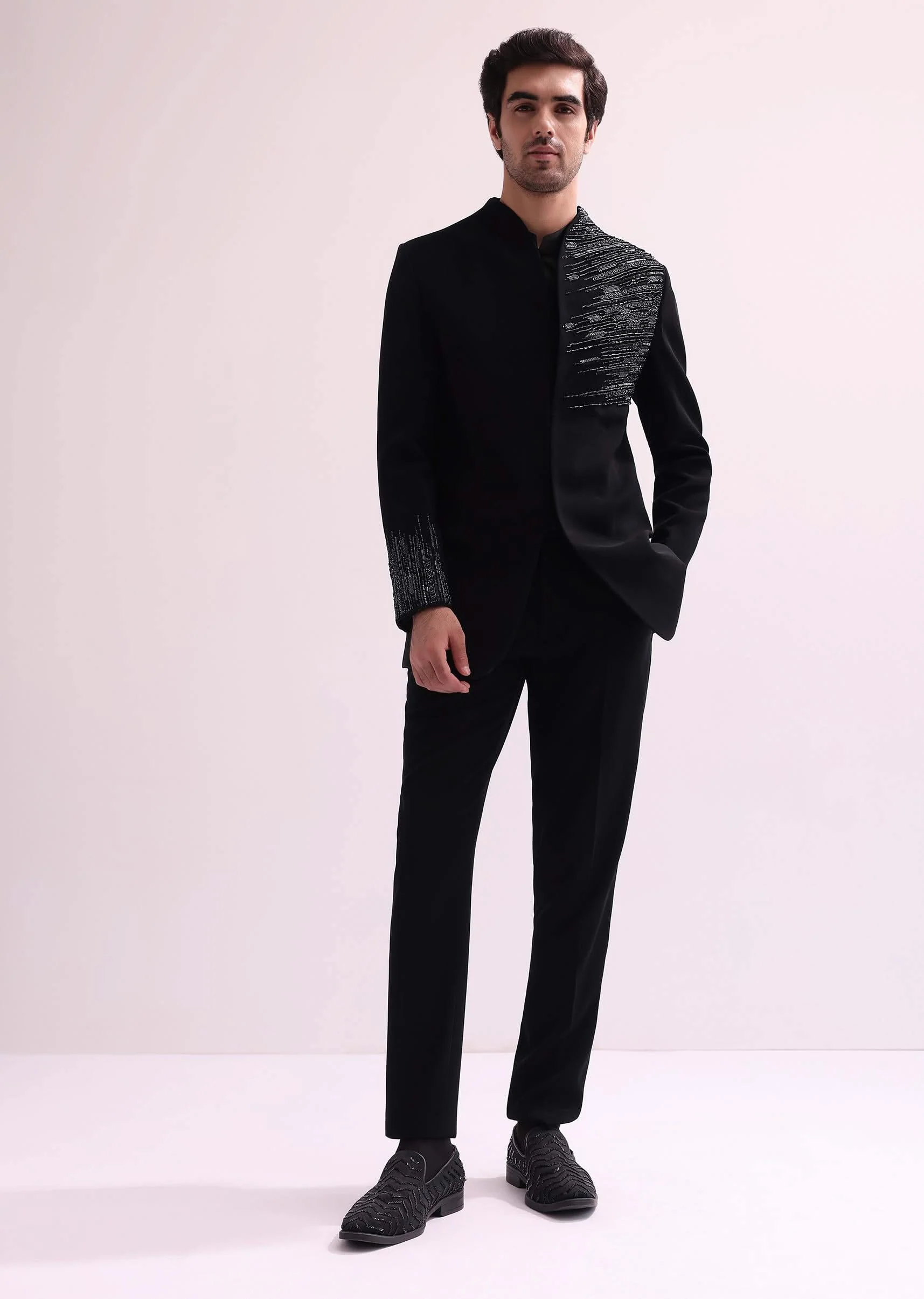 Black Chain Embellished Jacket With Shirt And Pants - Image 2