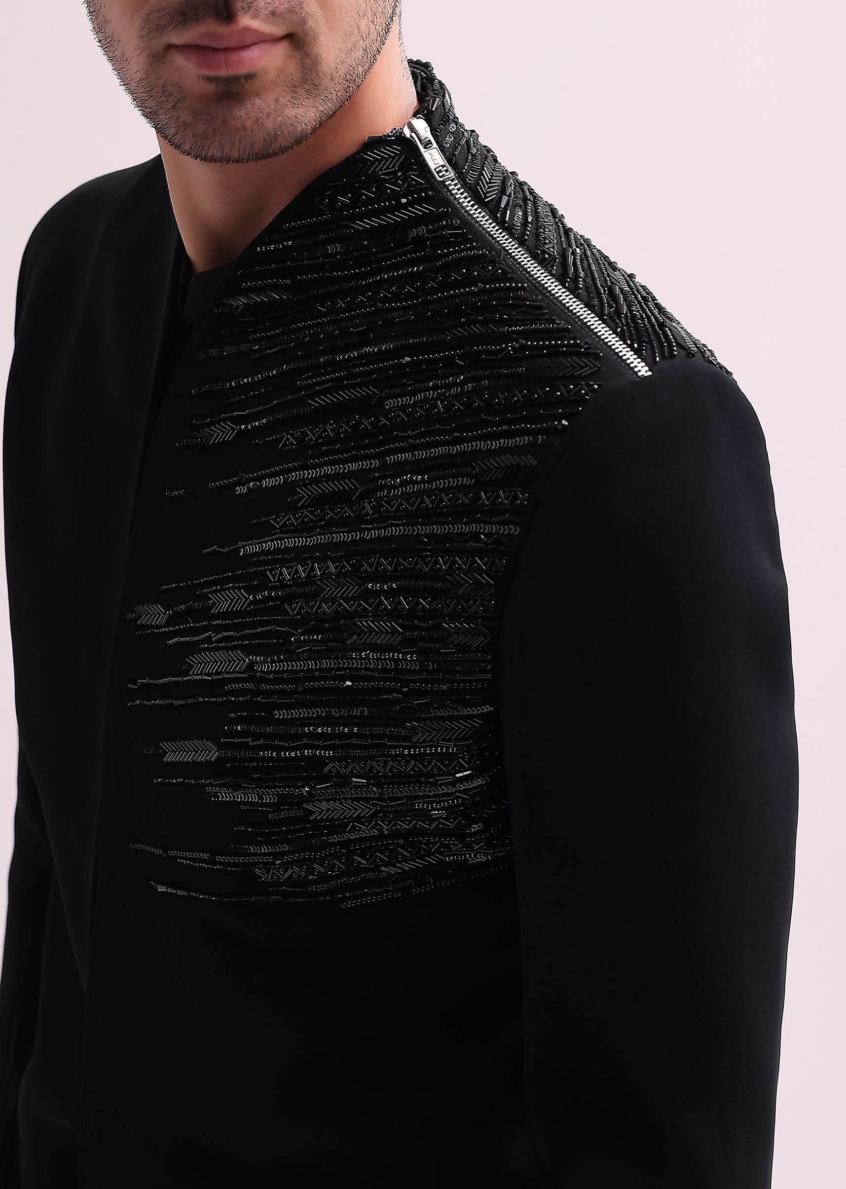 Black Chain Embellished Jacket With Shirt And Pants - Image 3