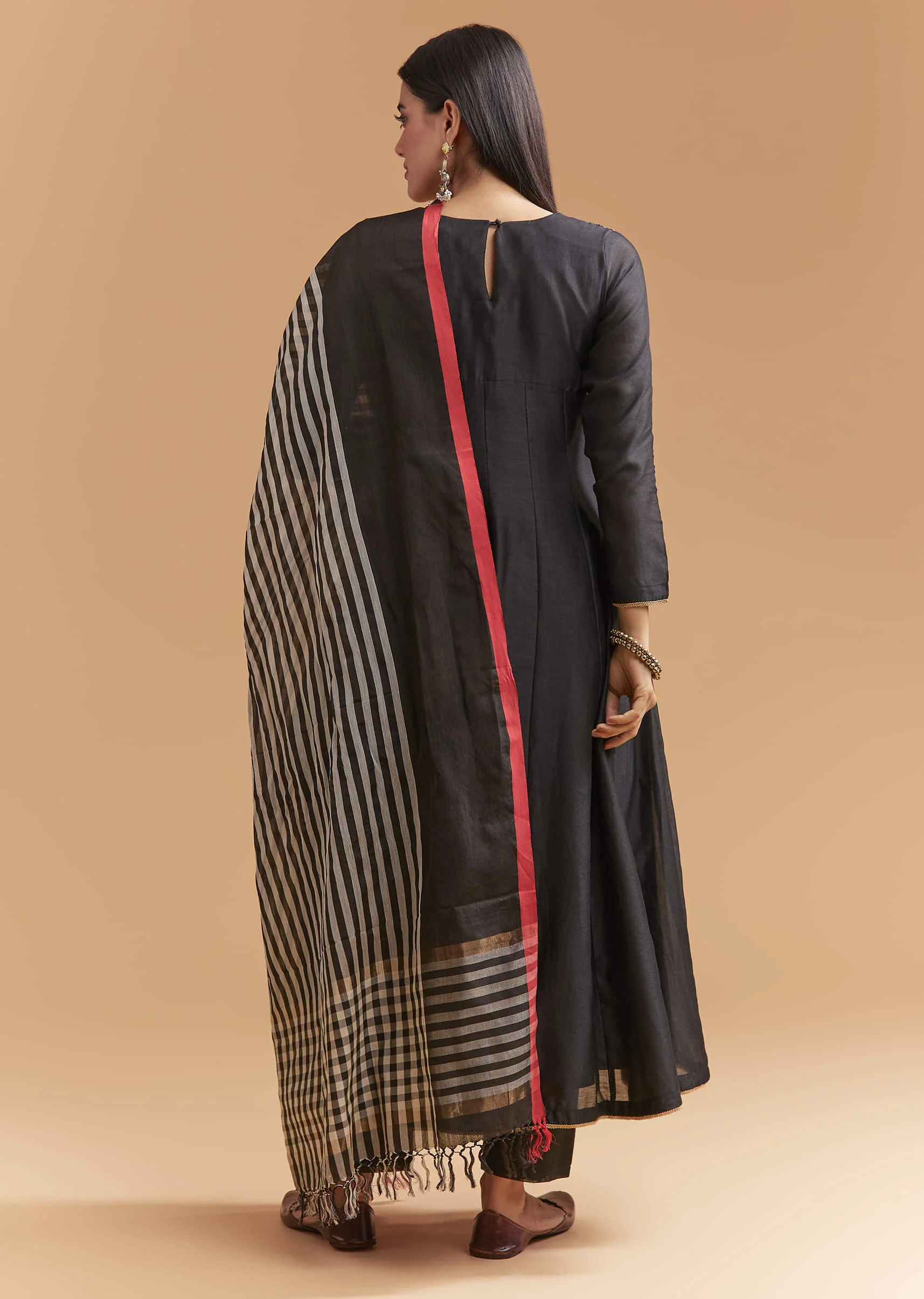 Black Chanderi Anarkali Suit With Zari And Sequins Embroidery - Image 5
