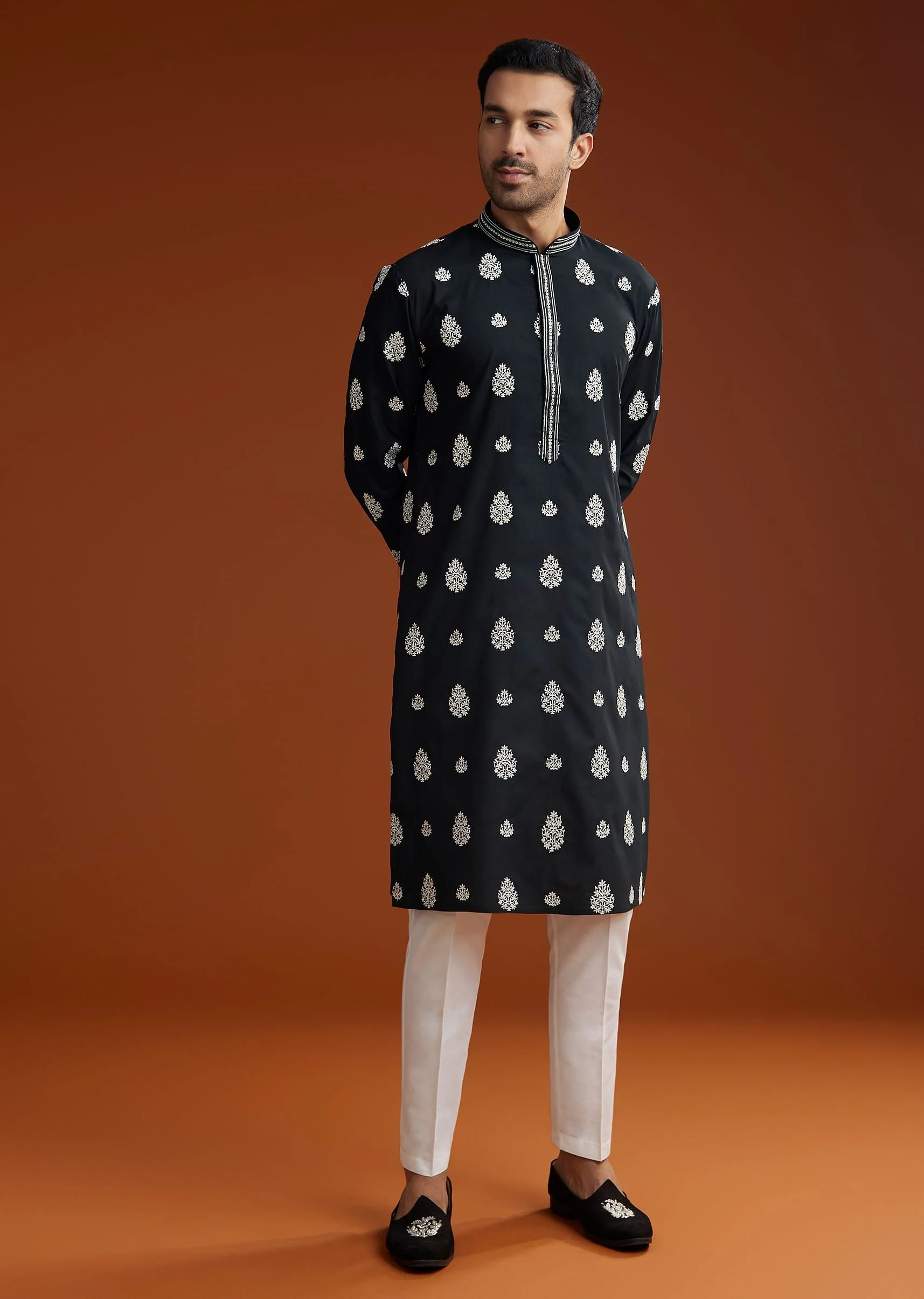 Black Chanderi Kurta Pant Set - Image 2