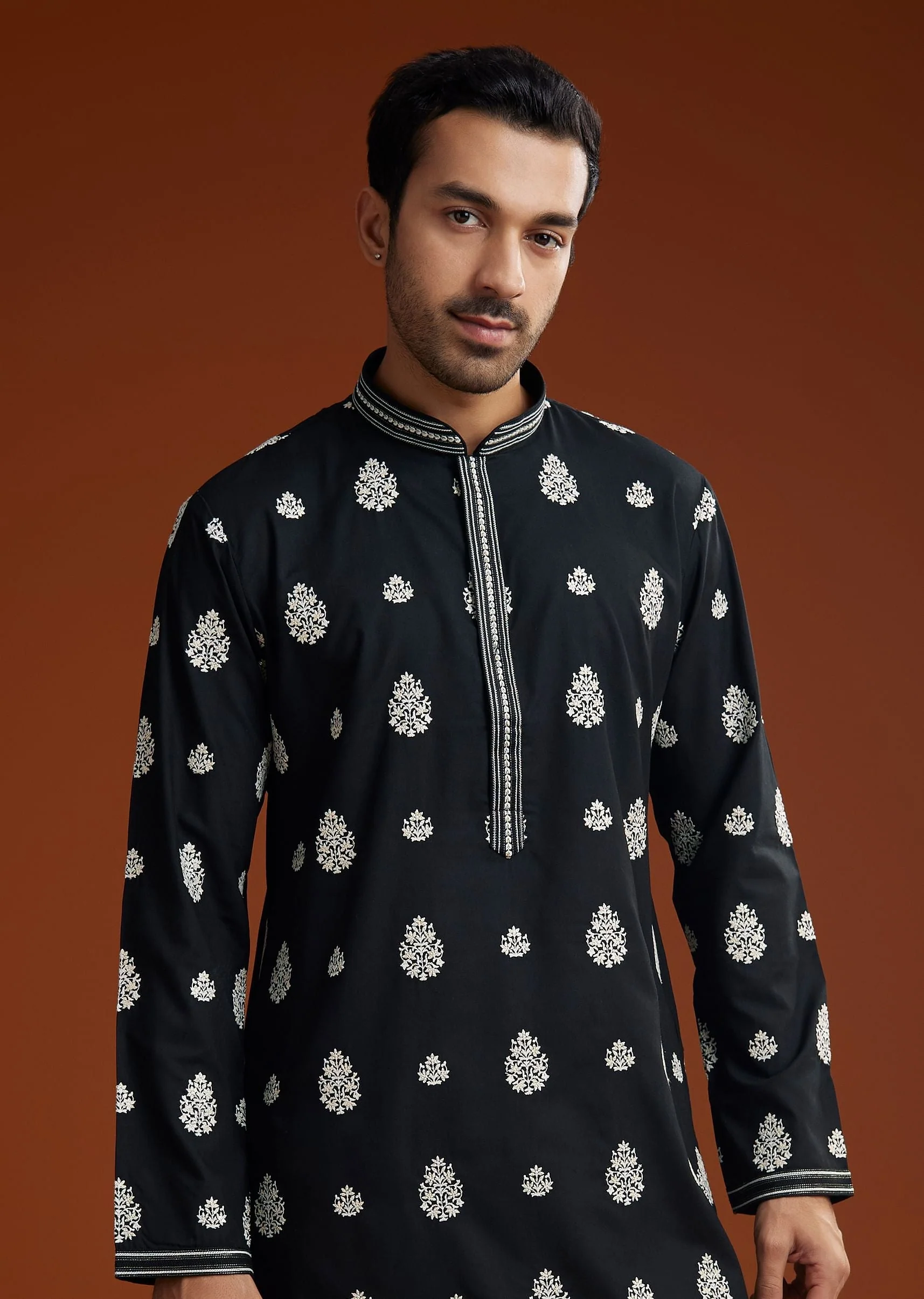 Black Chanderi Kurta Pant Set - Image 3