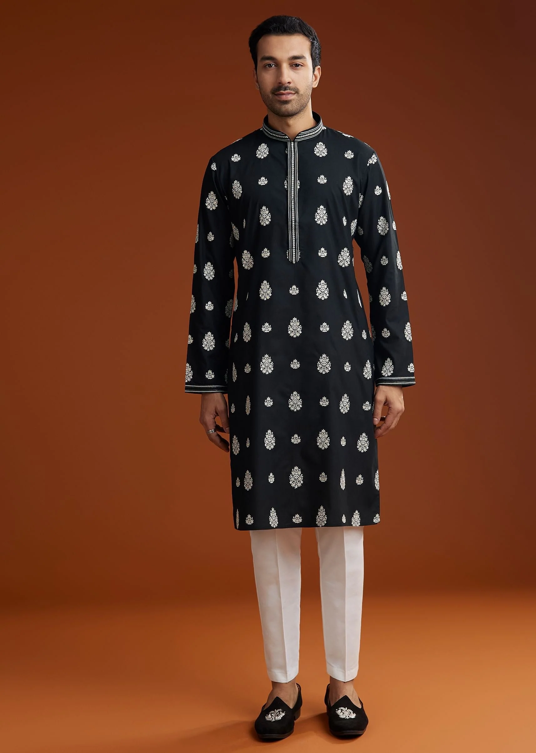 Black Chanderi Kurta Pant Set - Image 4