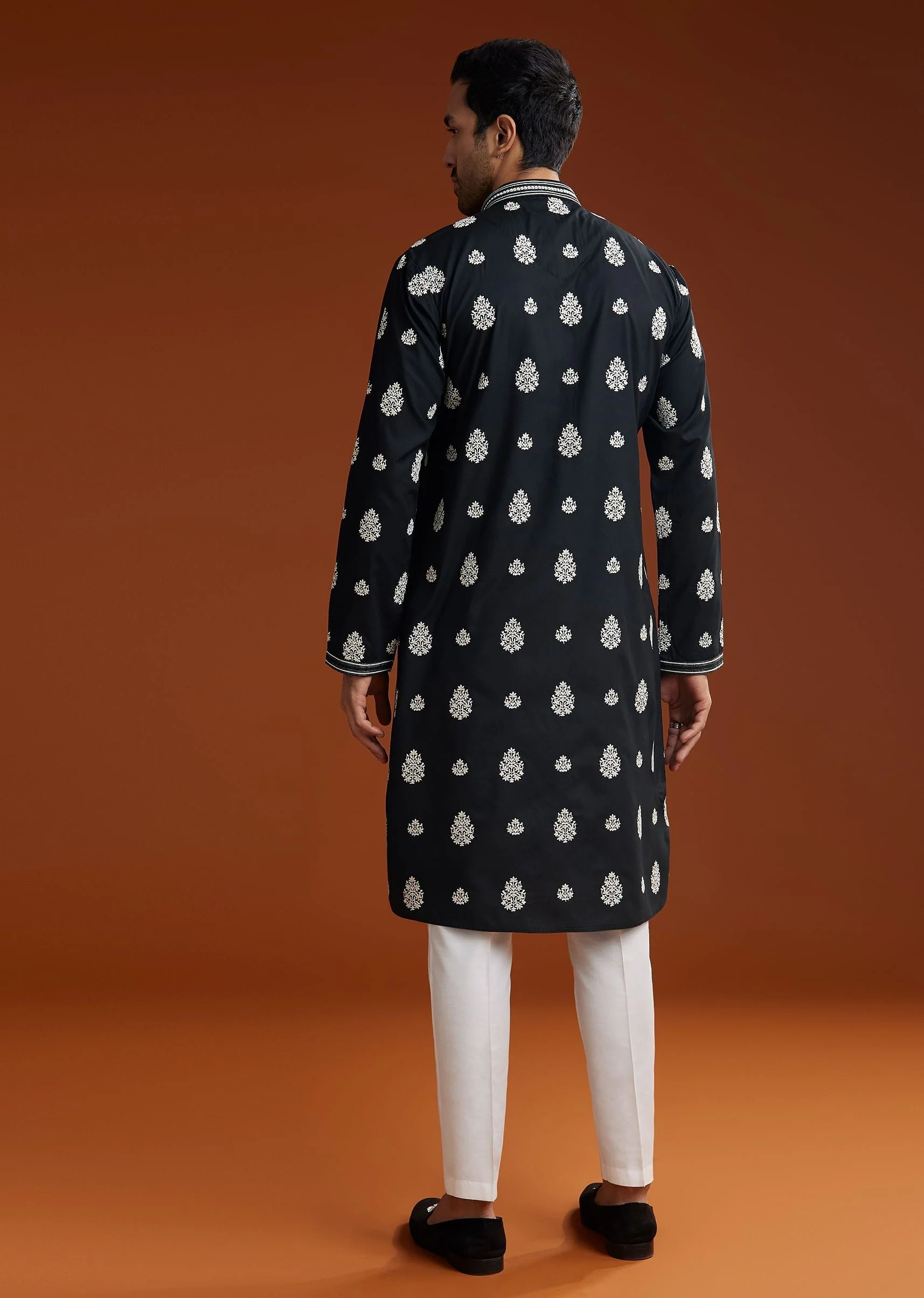 Black Chanderi Kurta Pant Set - Image 5