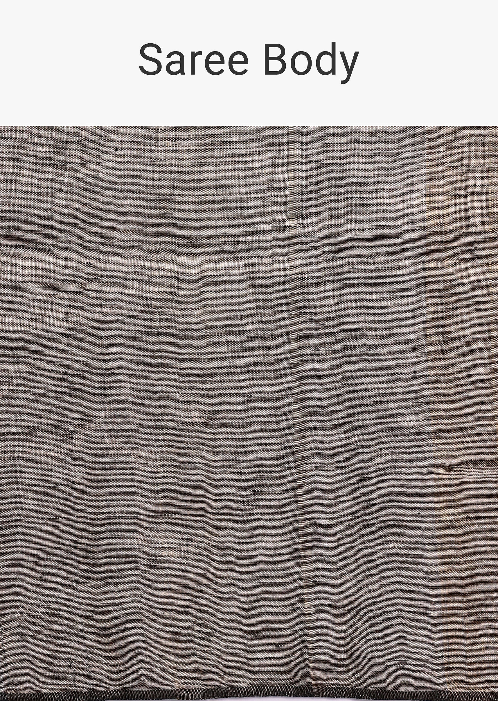 Black Coloblock Linen Tissue Woven Saree - Image 9