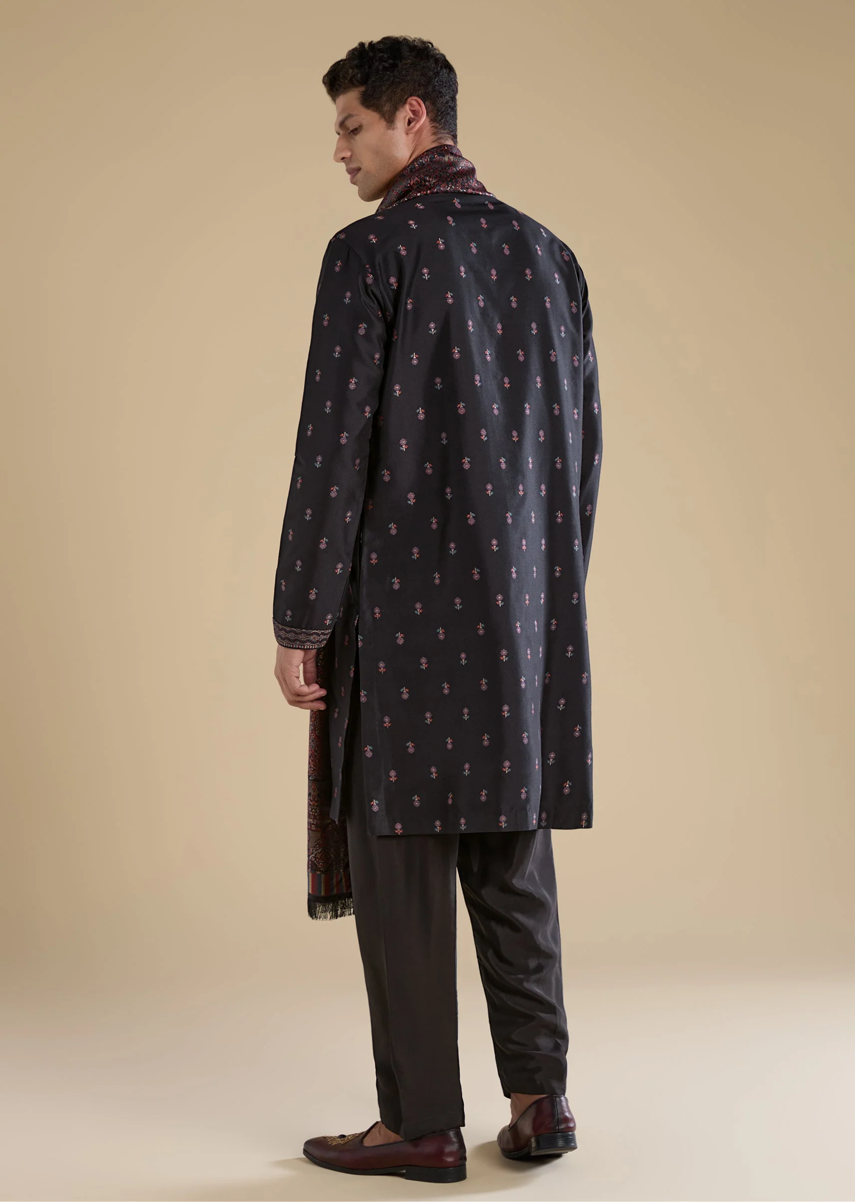 Black Contemporary Match – Stone Work Kurta Set For Her And Black Silk Kurta Set With Dupatta For Him - Image 11