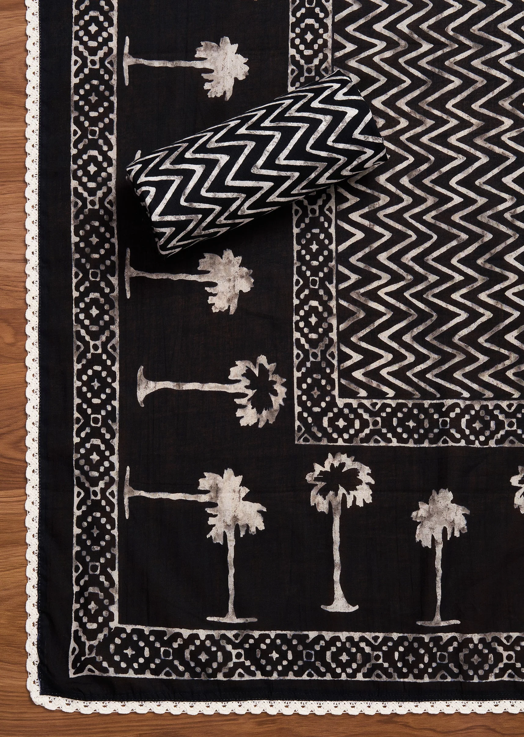 Black Cotton Printed Unstitched Suit With Dupatta - Image 4