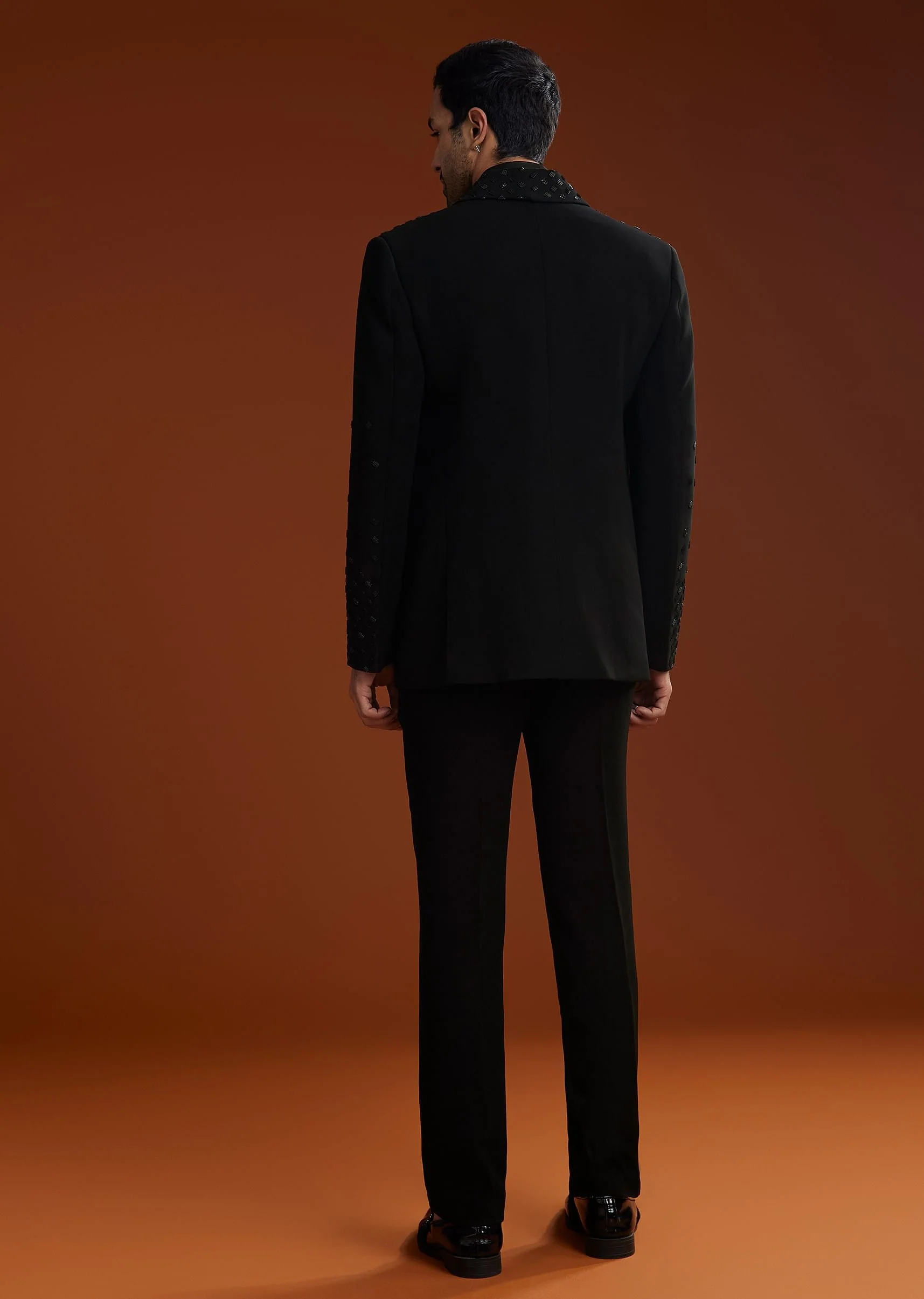 Black Cotton Satin Suit Set With Hand Embroidery - Image 5
