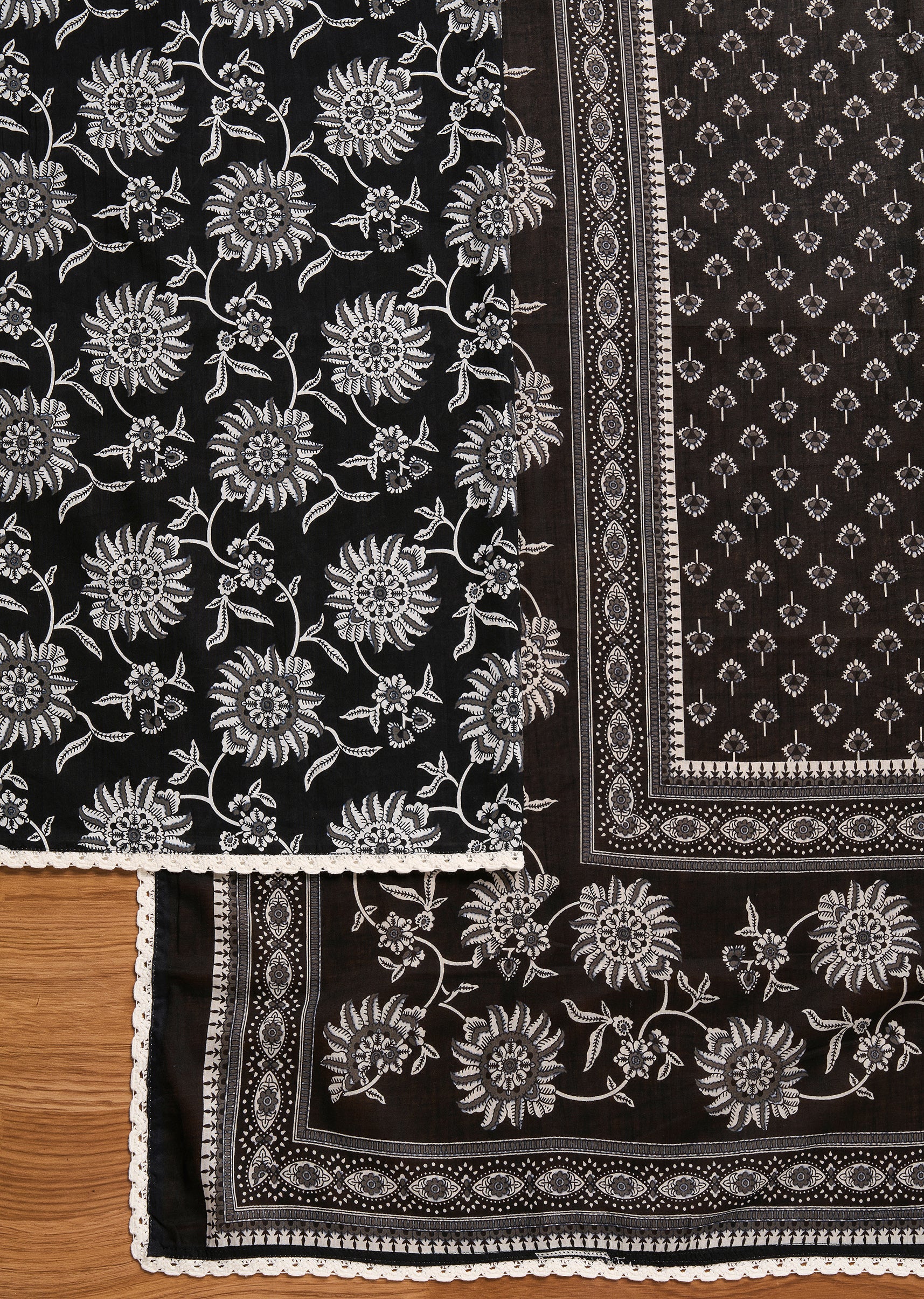 Black Cotton Unstitched Suit - Image 3