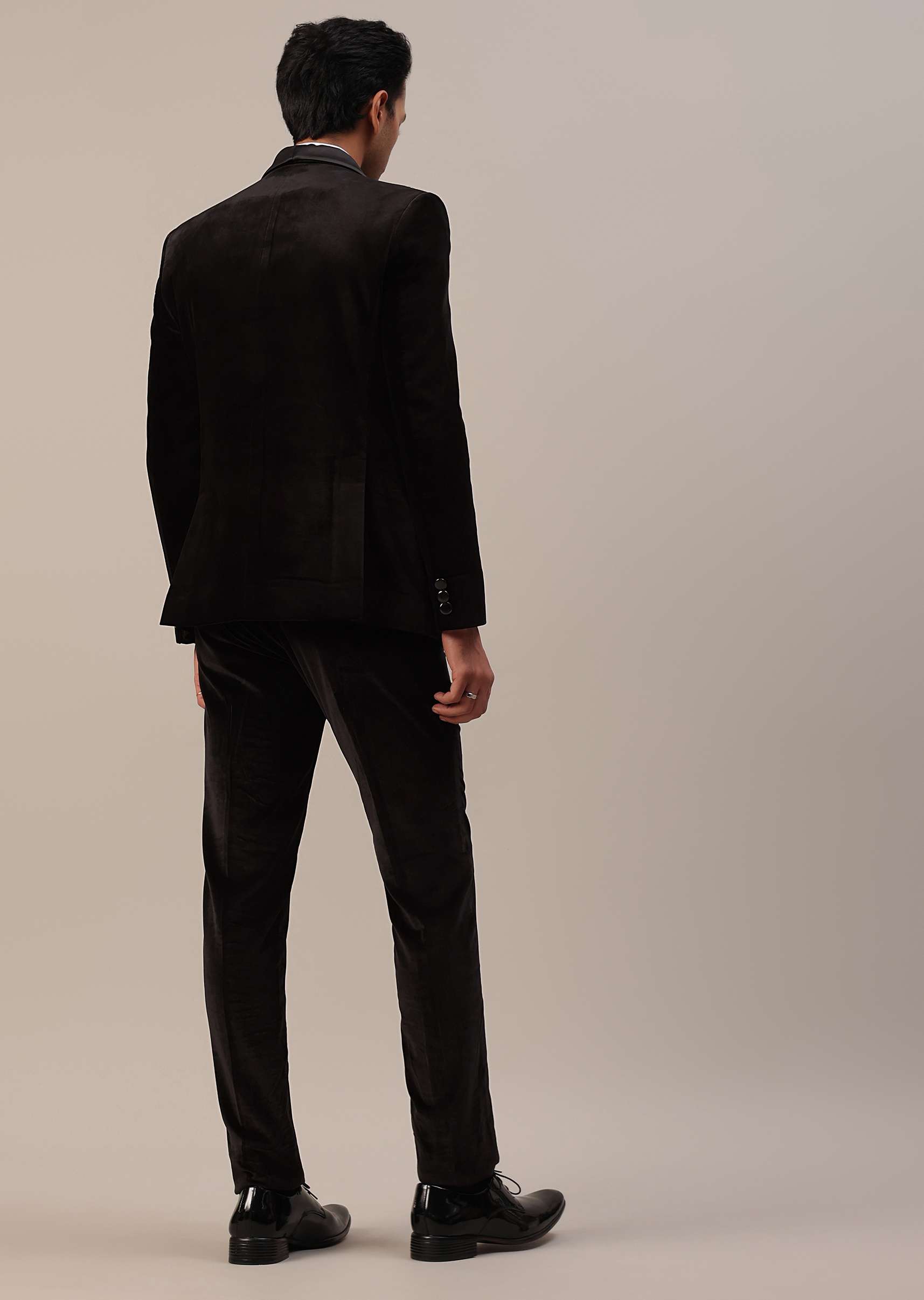 Black Crystal Handwork Tuxedo Set In Velvet - Image 5
