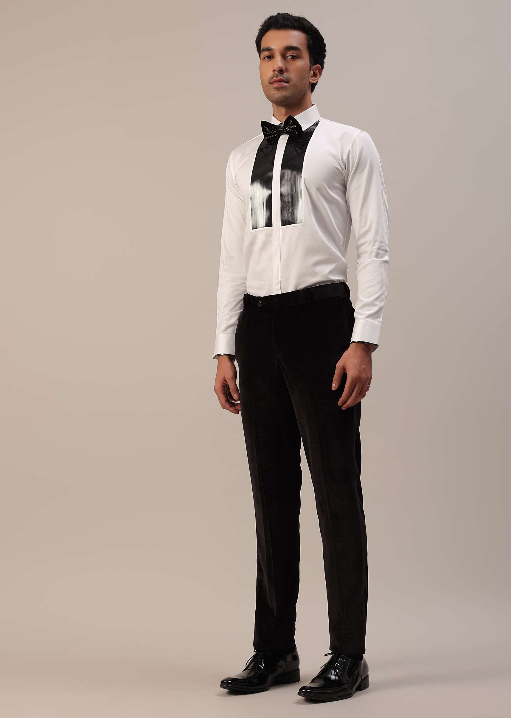 Black Crystal Handwork Tuxedo Set In Velvet - Image 7
