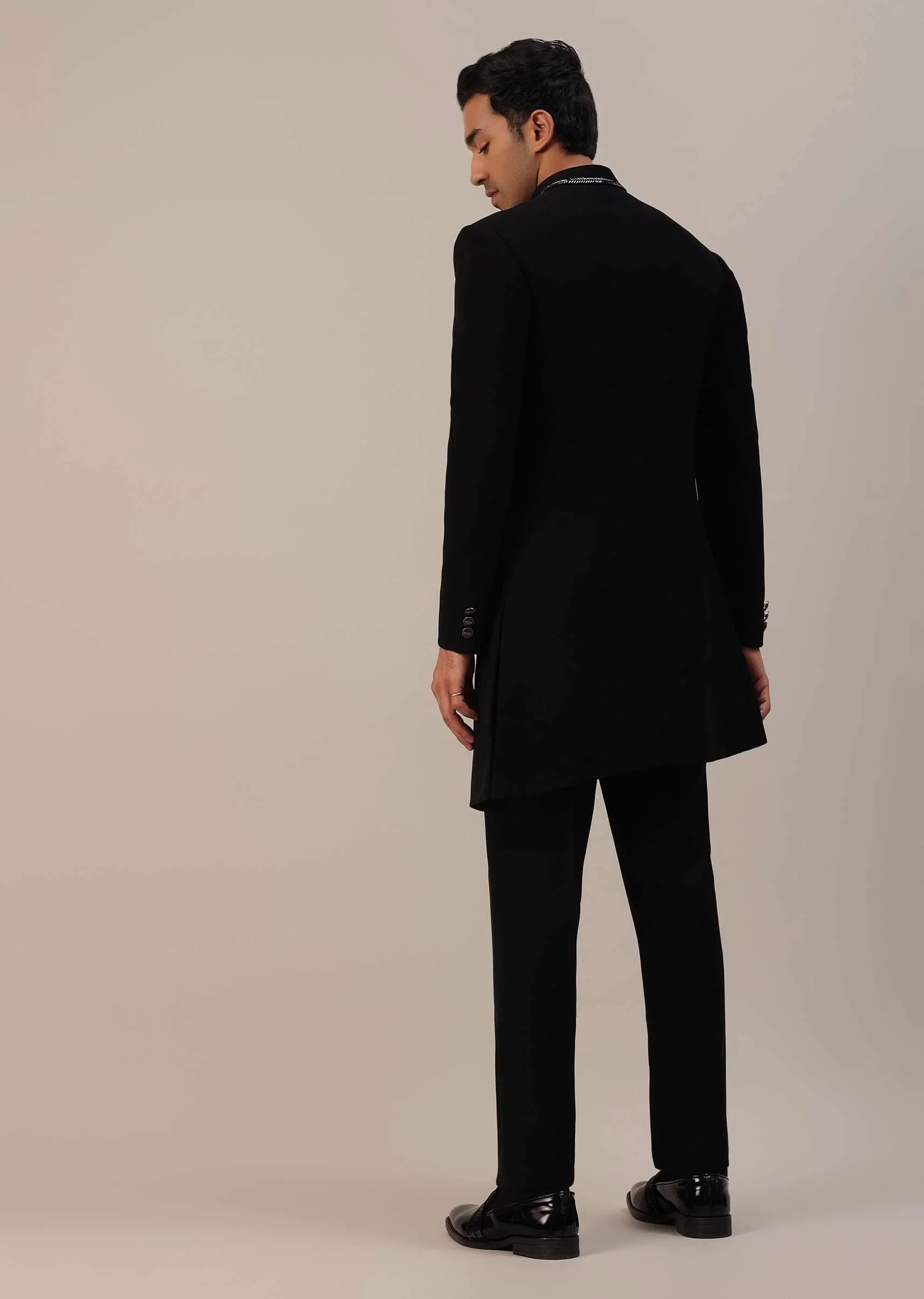 Black Cut Dana Embroidered Indowestern In Suiting Fabric - Image 7