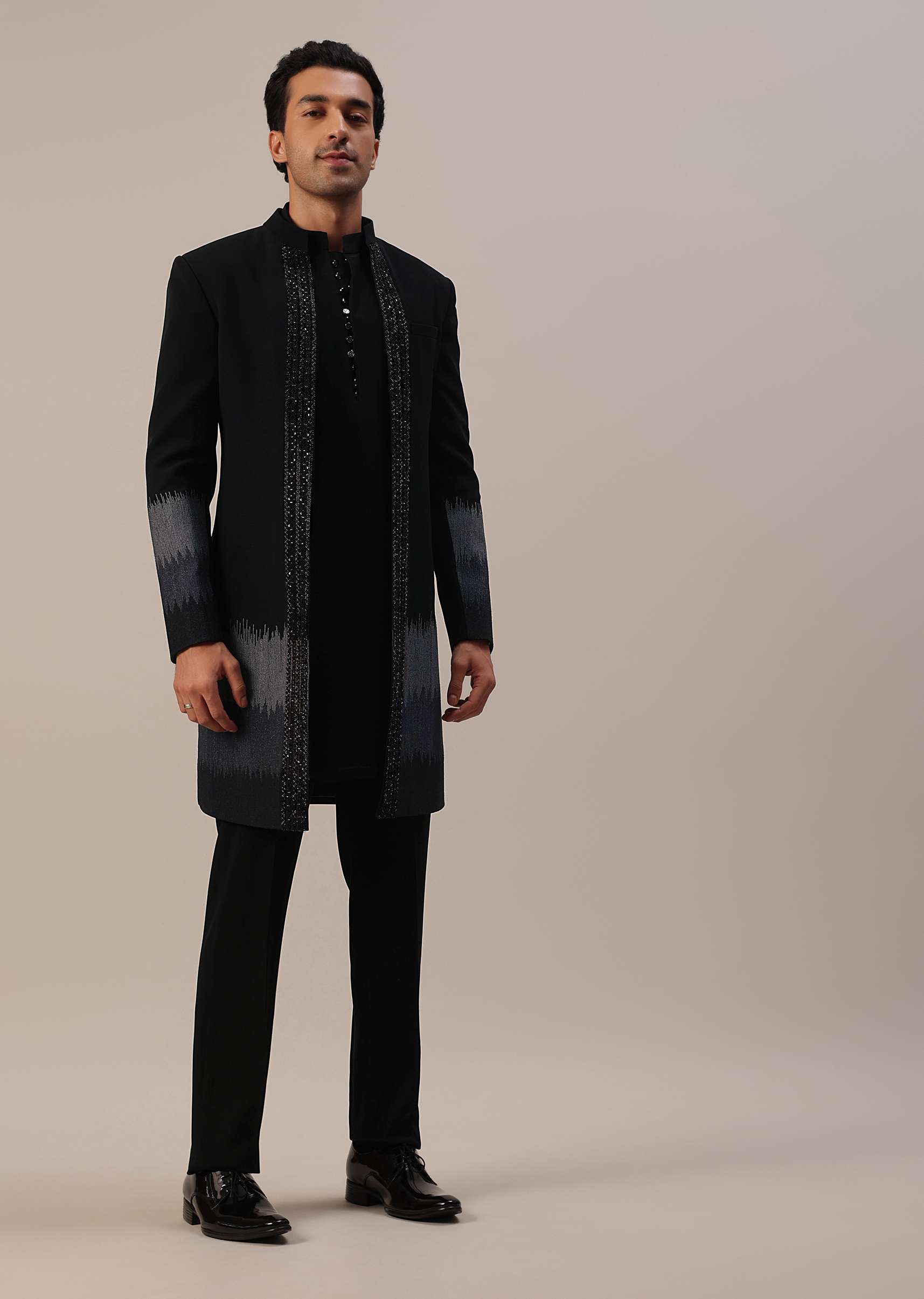 Black Cut Dana Embroidered Indowestern In Suiting Fabric - Image 4