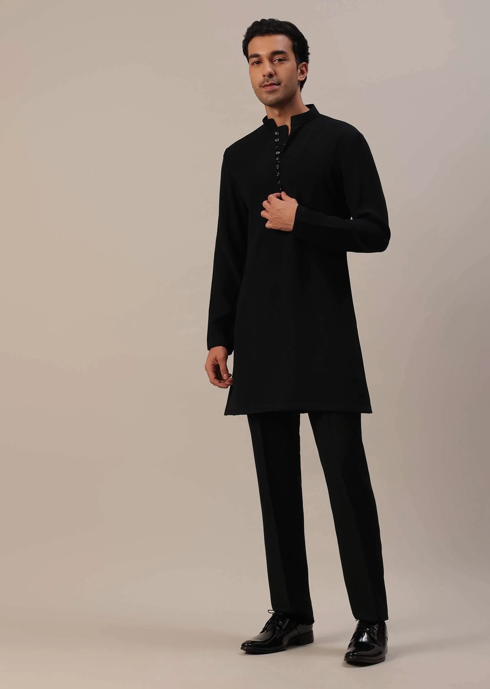 Black Cut Dana Embroidered Indowestern In Suiting Fabric - Image 6