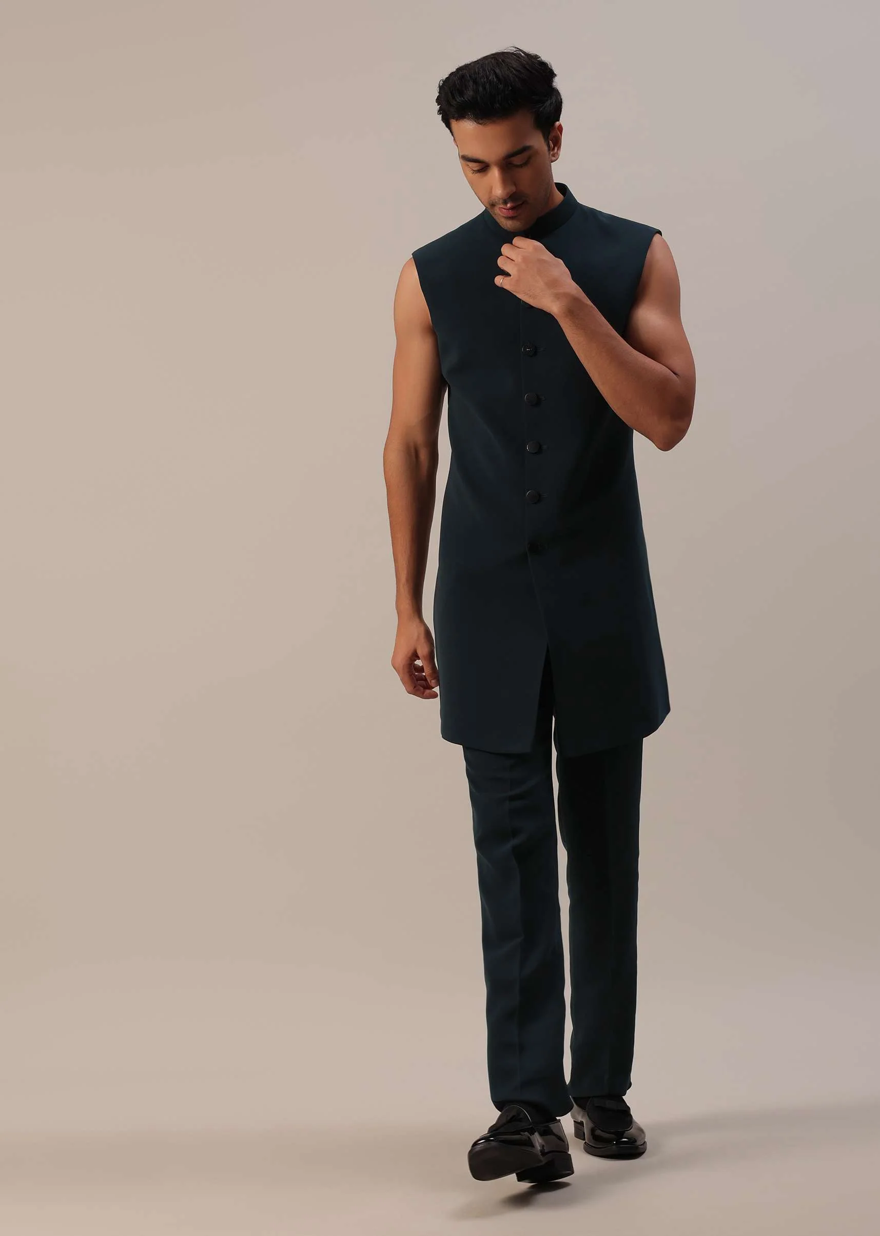 Black Cut Dana Embroidered Indowestern In Suiting Fabric - Image 7