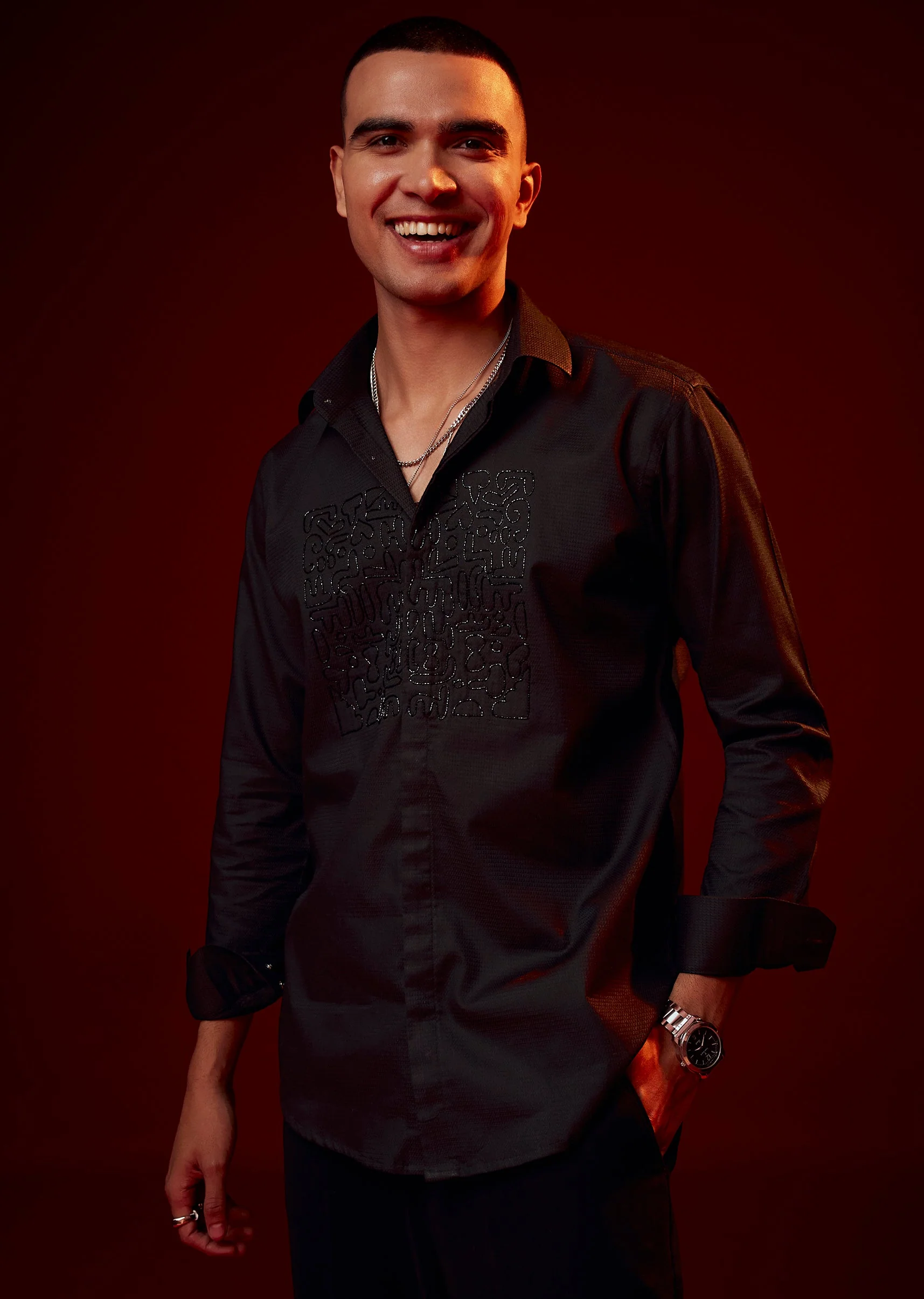 Black Cut Dana Embroidered Party Shirt - Image 3