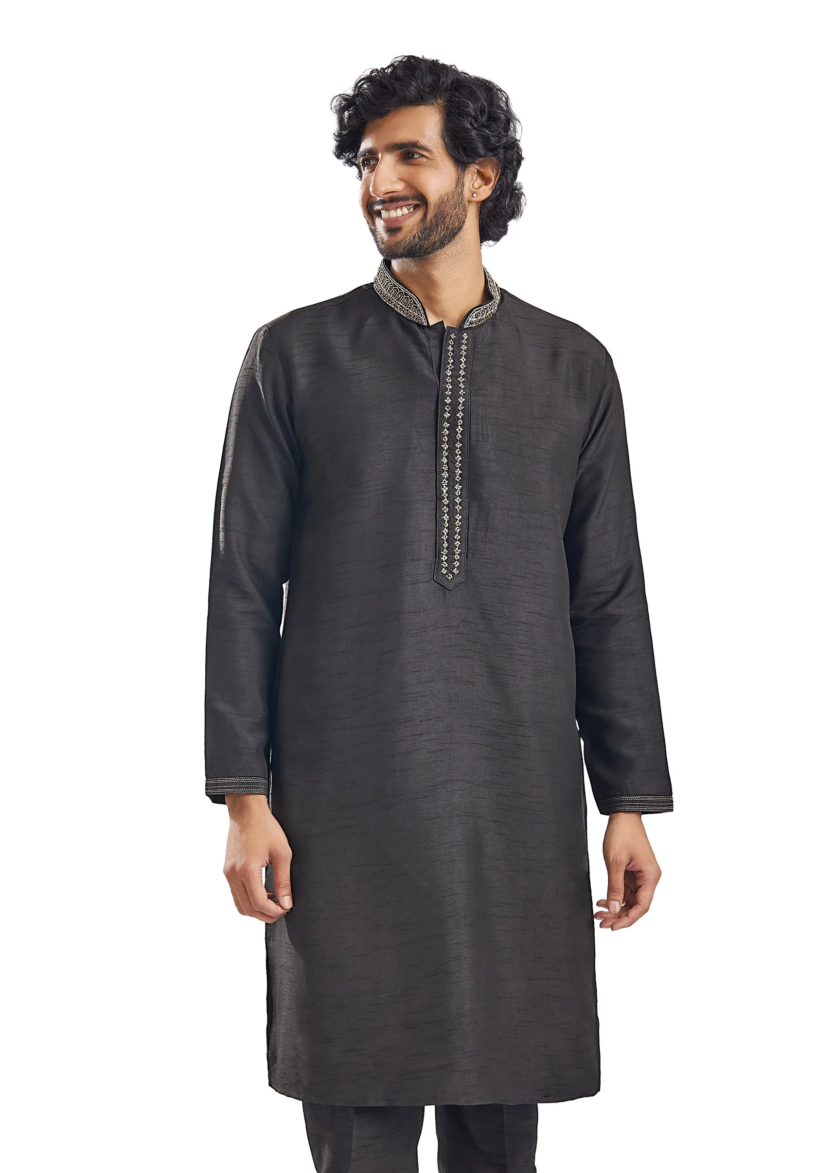 Black Cut Dana Thread Work Groomsman Sherwani - Image 7