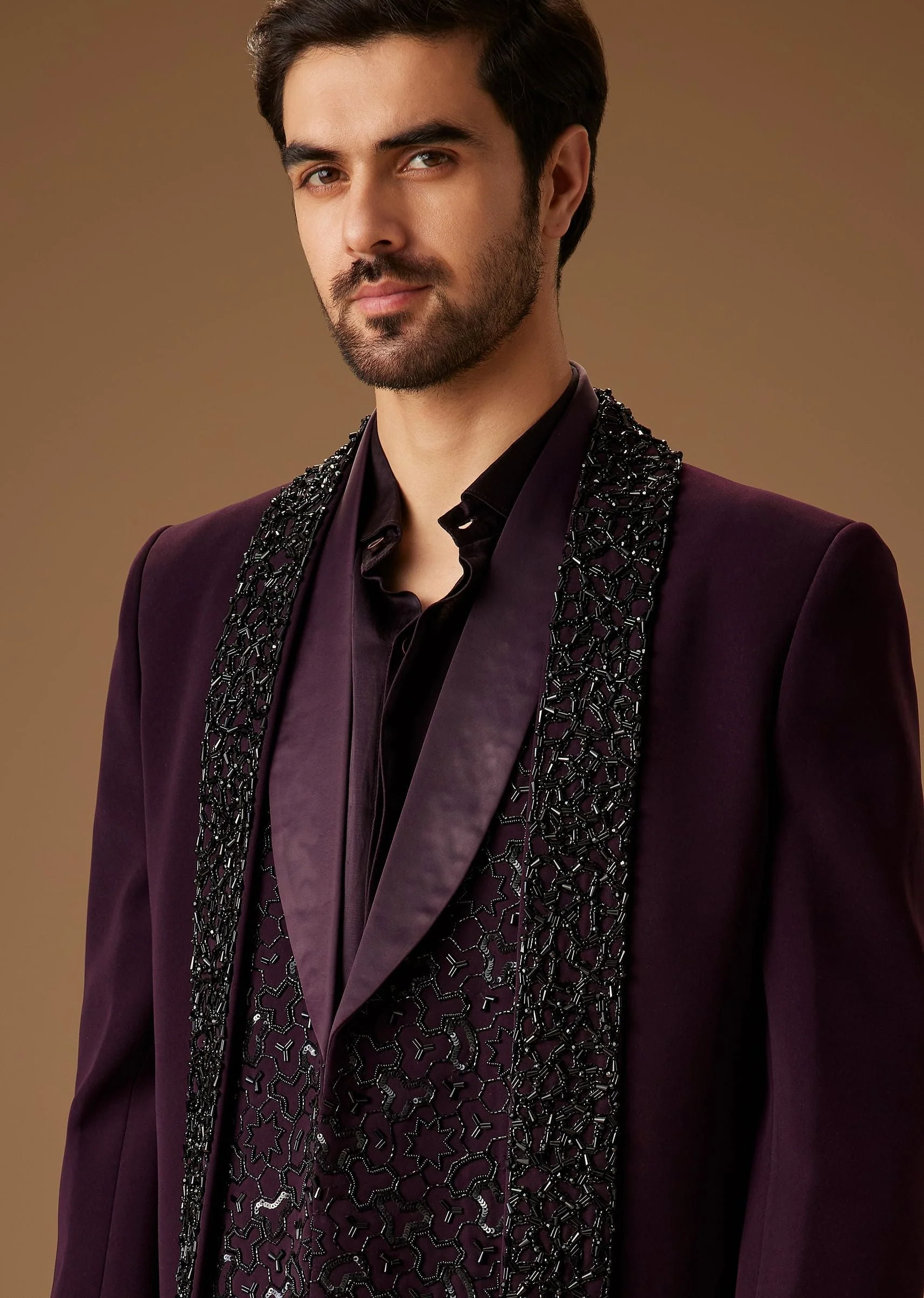 Black Cut Dana Work Indo Western Tuxedo - Image 2