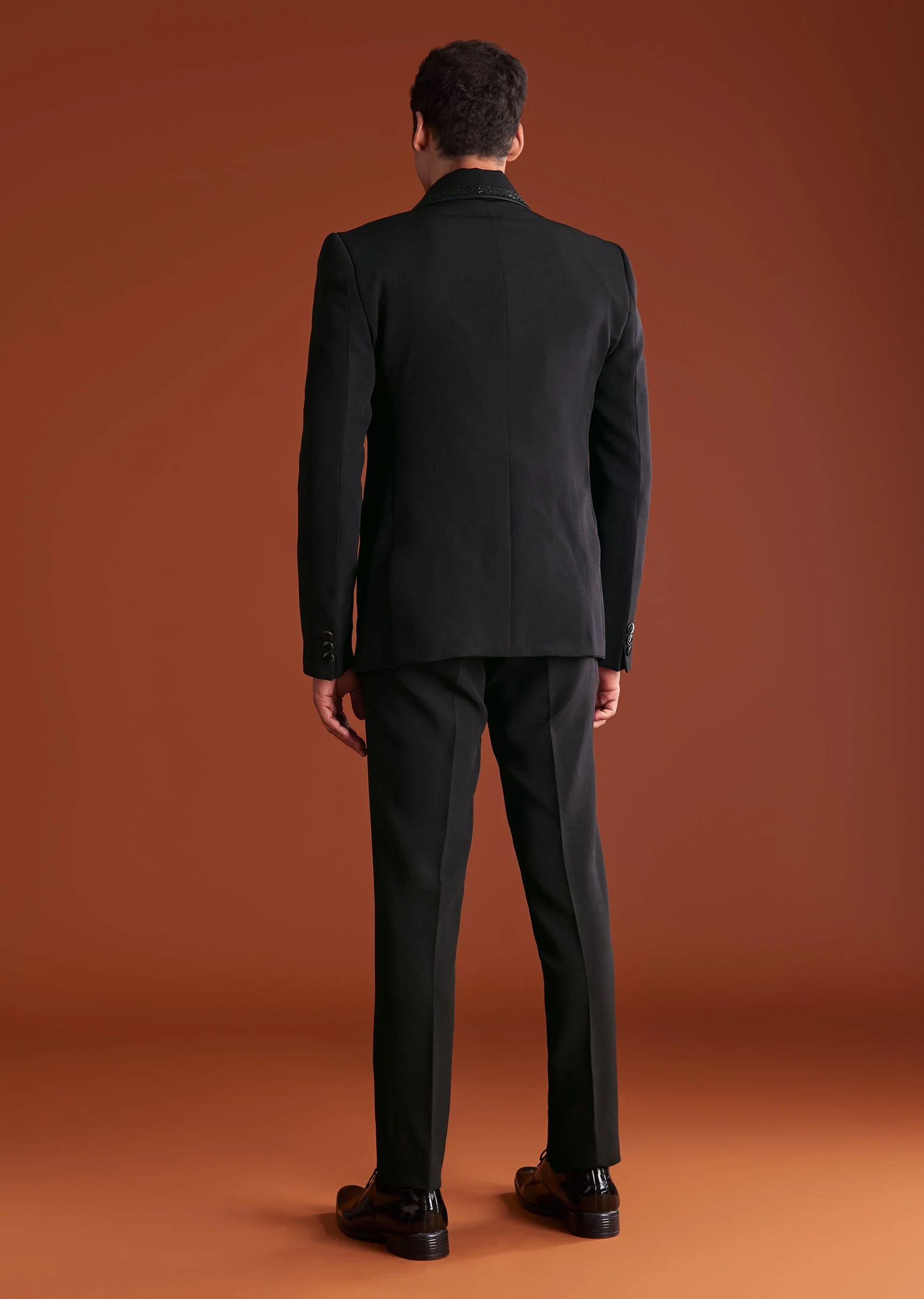 Black Cutdana Embroidereid Tuxedo Set With Accessories - Image 5