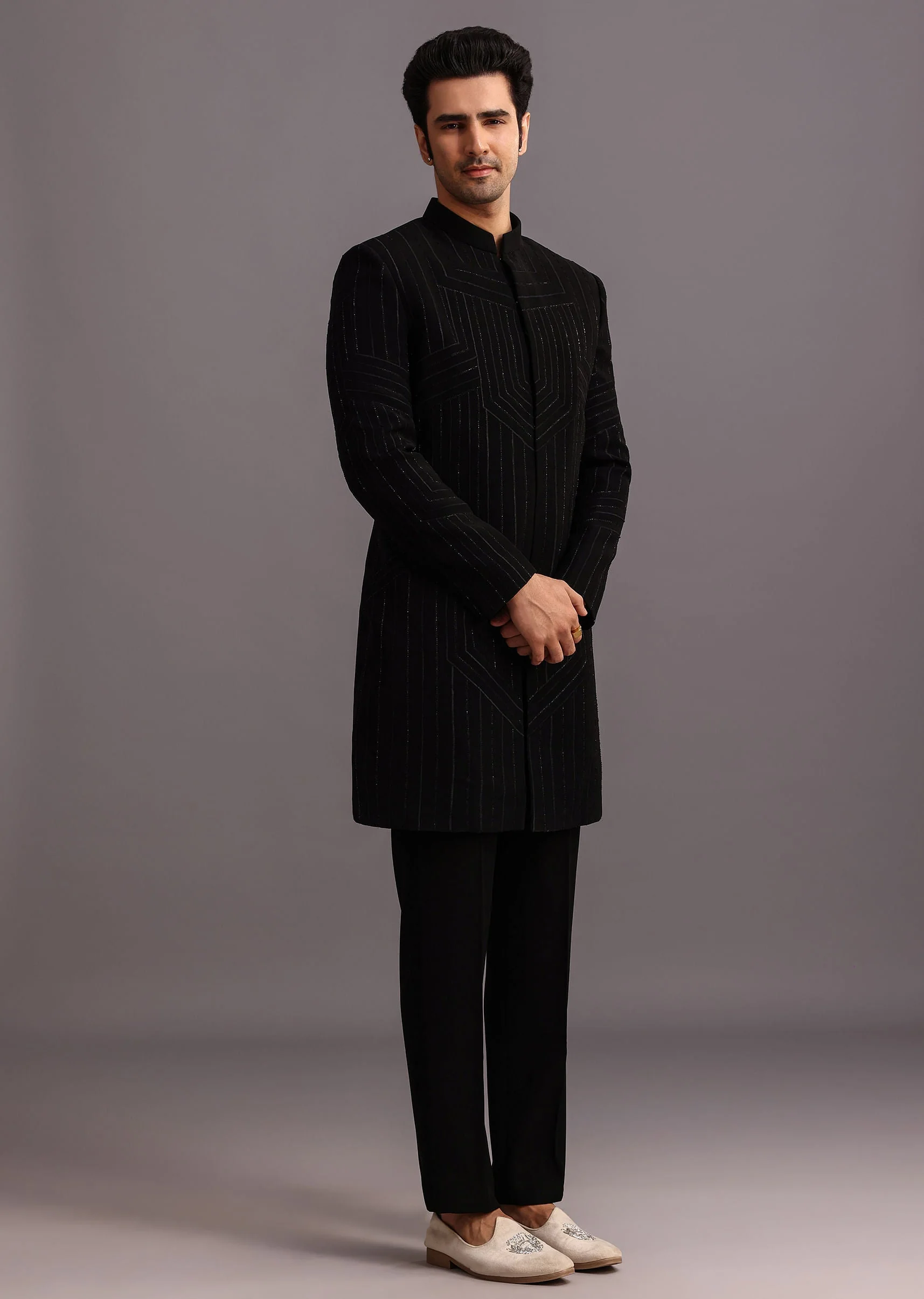 Black Cutdana Indowestern Trouser Suit - Image 4