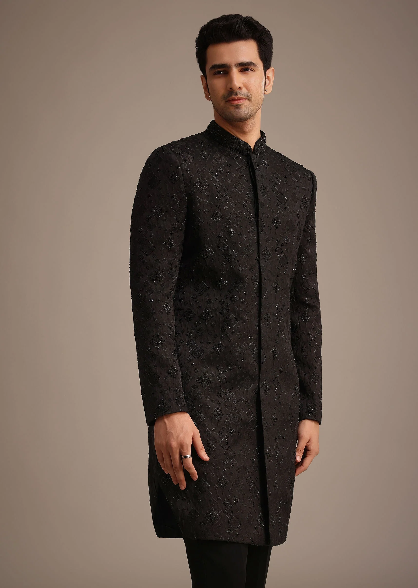 Black Cutdana Work Indowestern Set - Image 3
